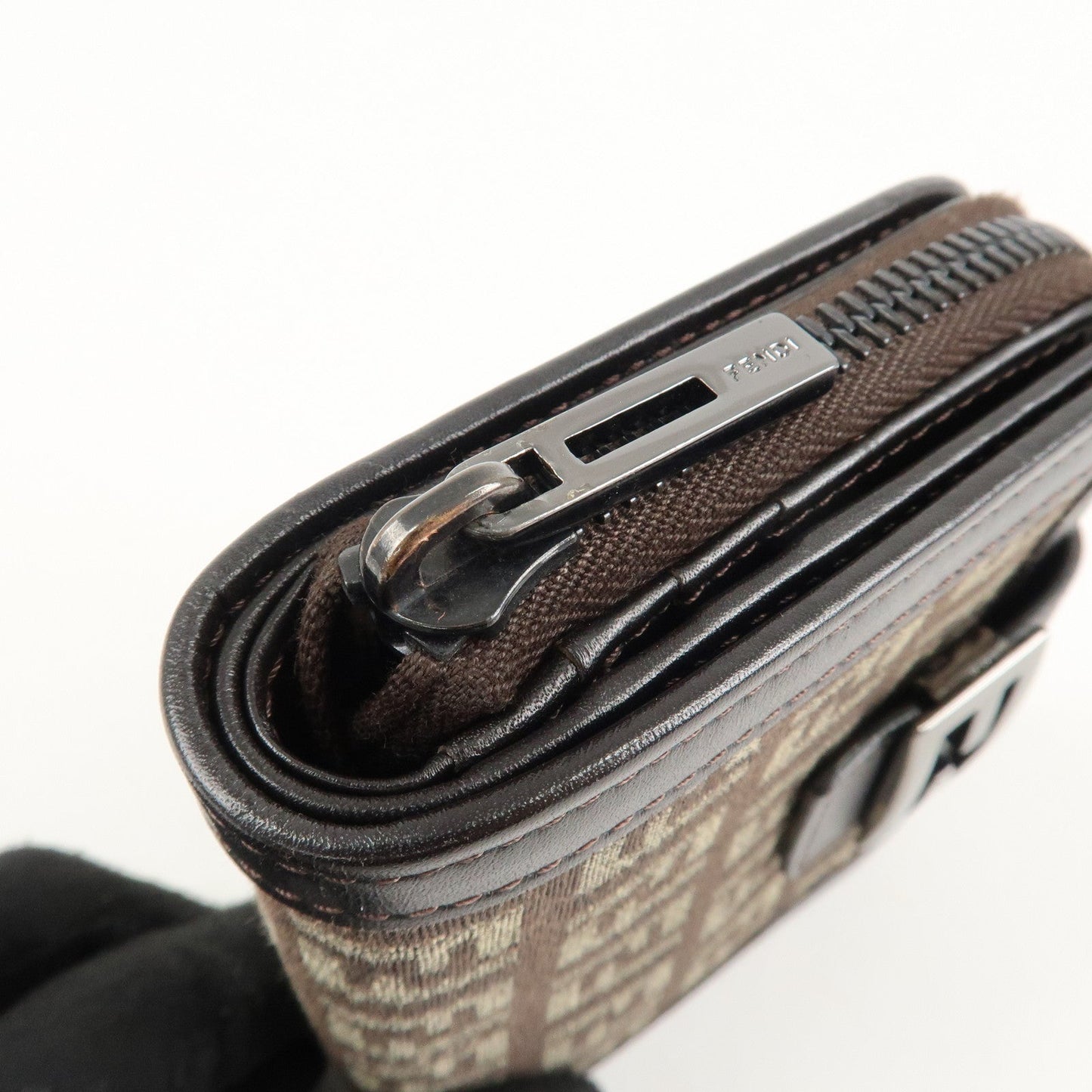 FENDI Zucchino Canvas Leather Zippy Around Bi-fold Wallet