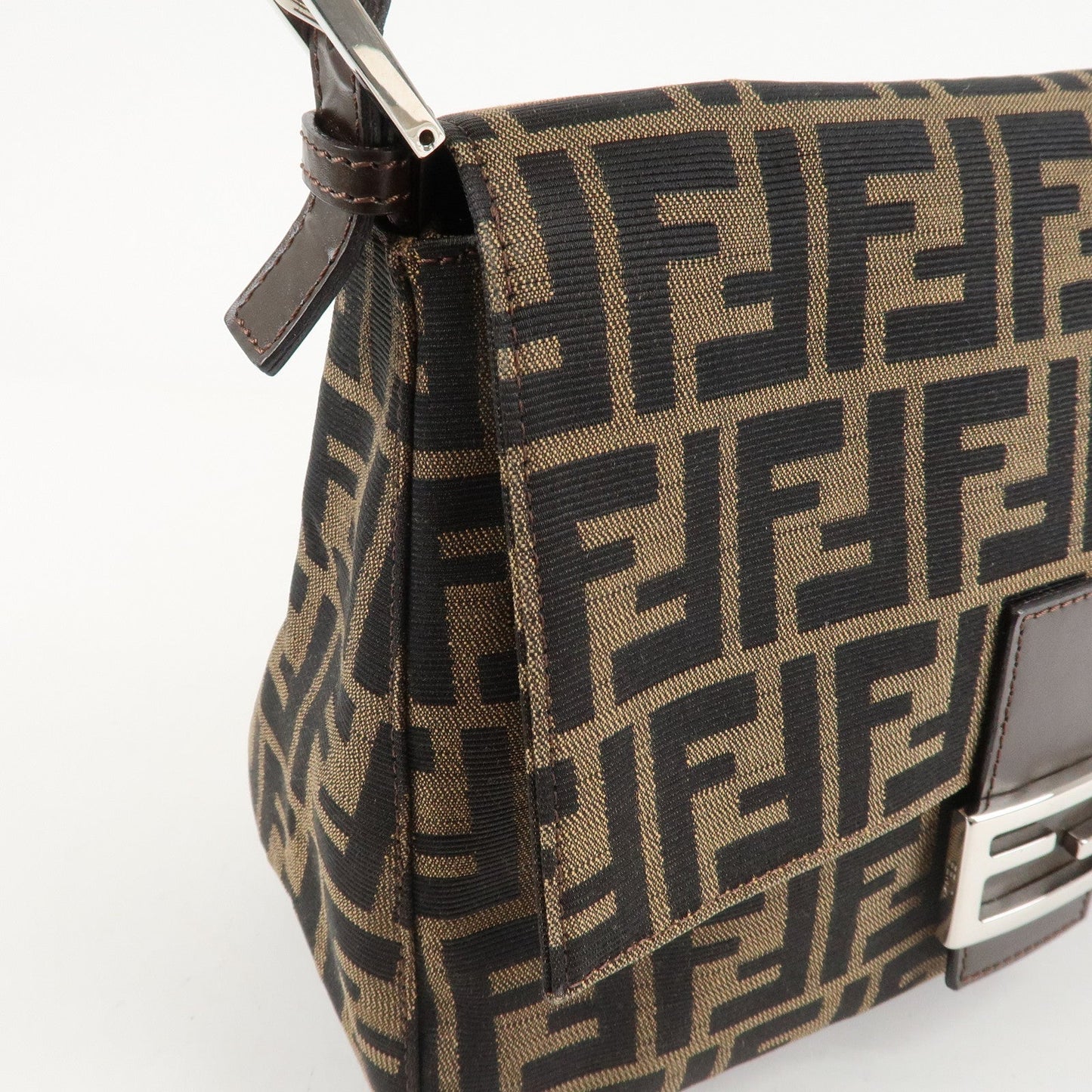 FENDI Mamma Baguette Zucca Canvas Leather Shoulder Bag 26325