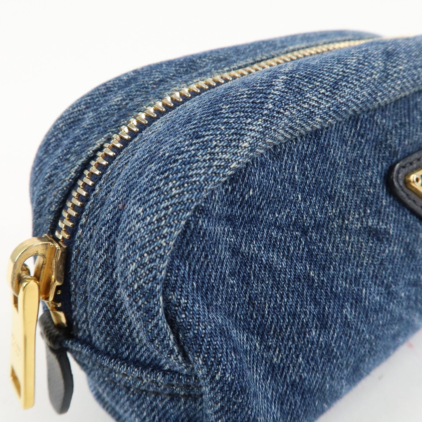 PRADA Logo Canvas Leather Pouch Cosmetic Pouch Blue 1NA175