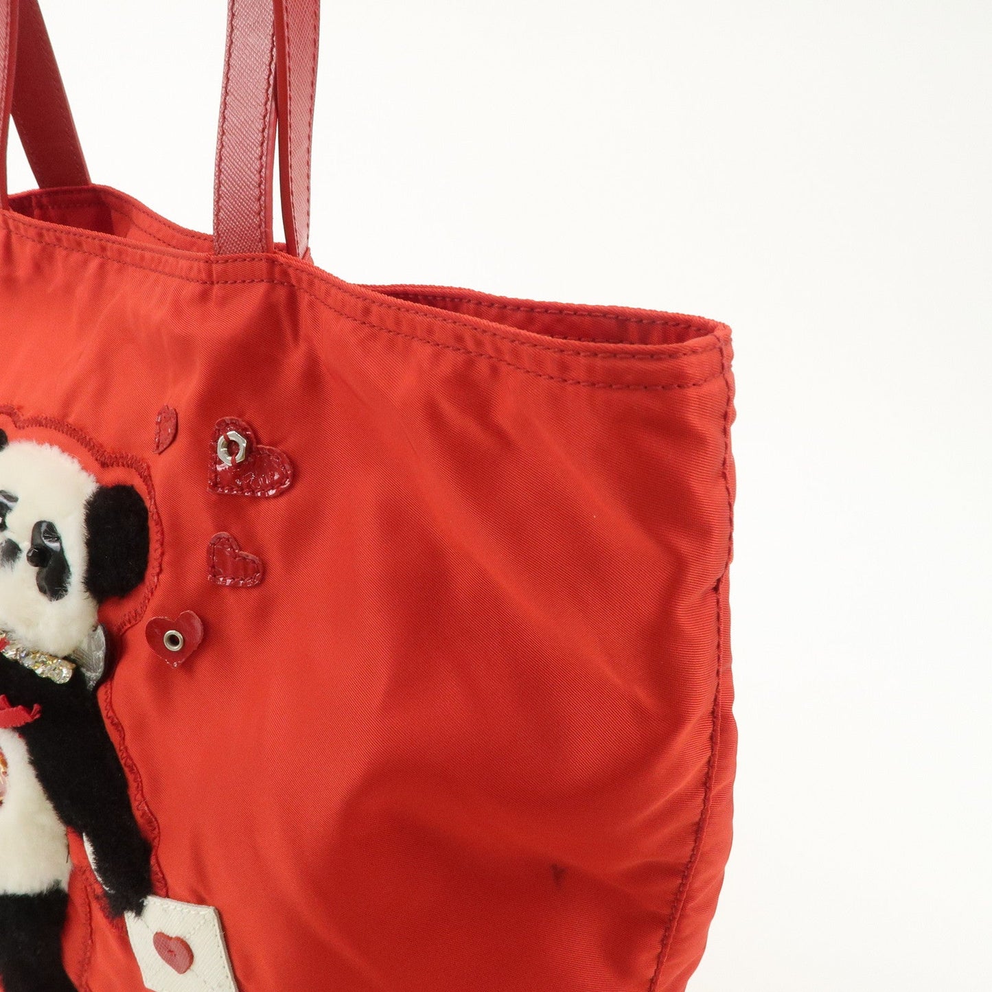 PRADA Nylon Leaather Panda Tote Bag Shoudler Bag Red BR4249