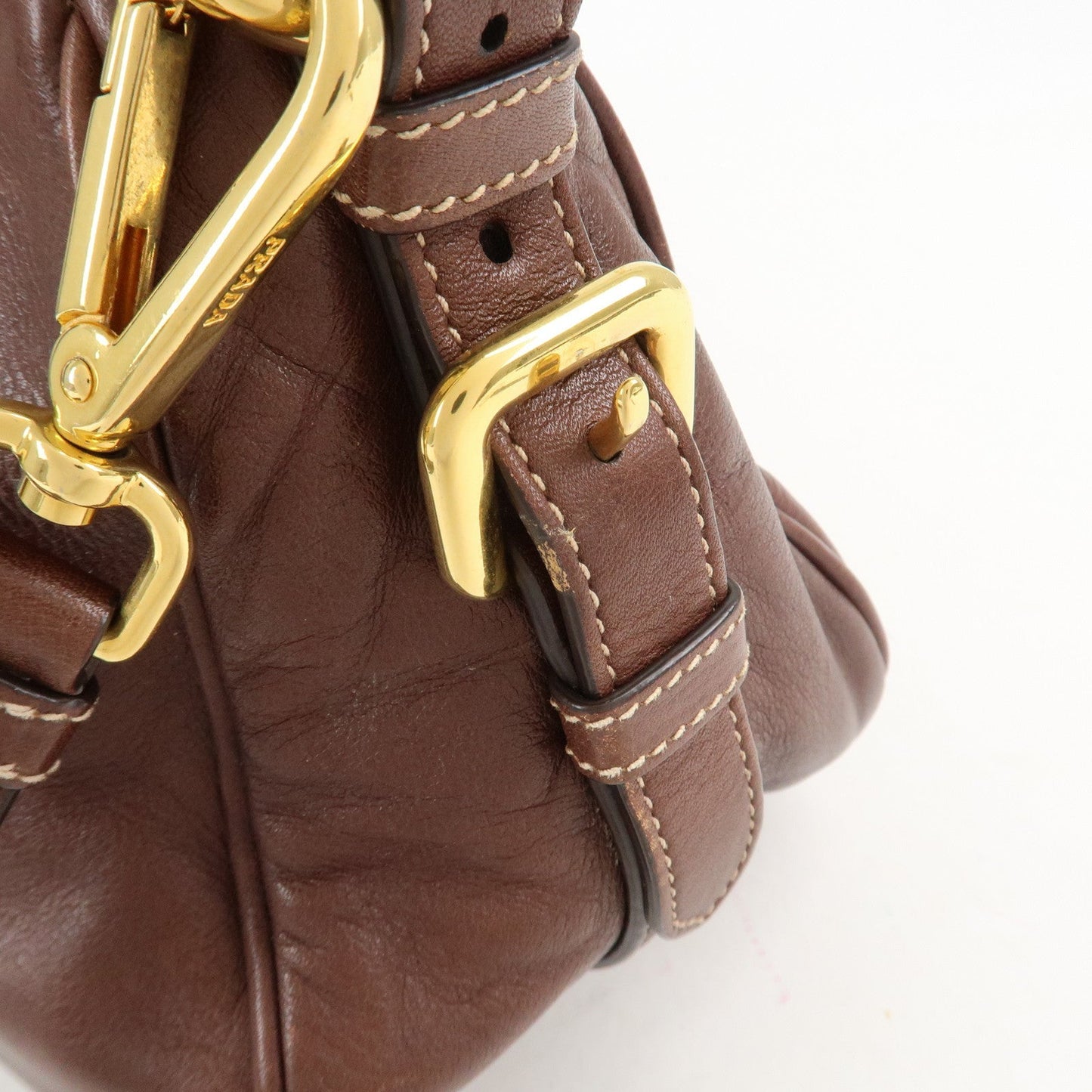 PRADA Leather 2Way Bag Shoulder Bag Hand Bag Brown BN1904