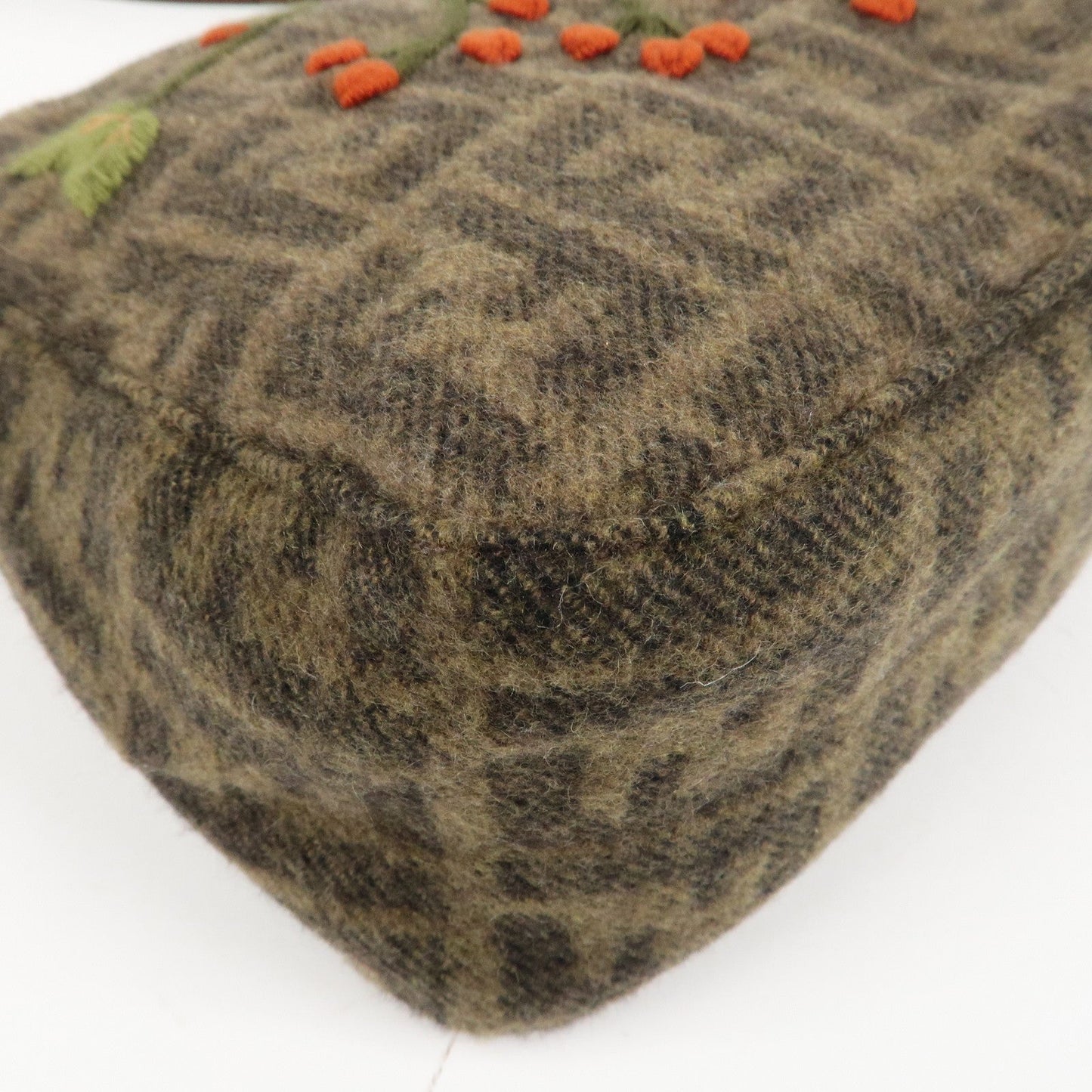 FENDI Mamma Baguette Zucca Wool Leather Shoulder Bag Flower