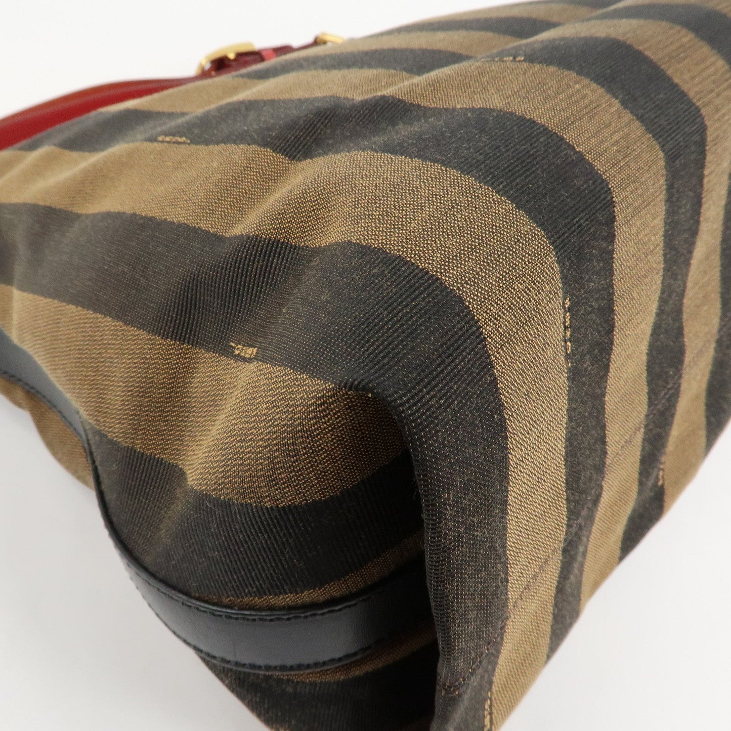 FENDI Pequin Canvas Leather Shoulder Bag Beige Black Brown 8BR653