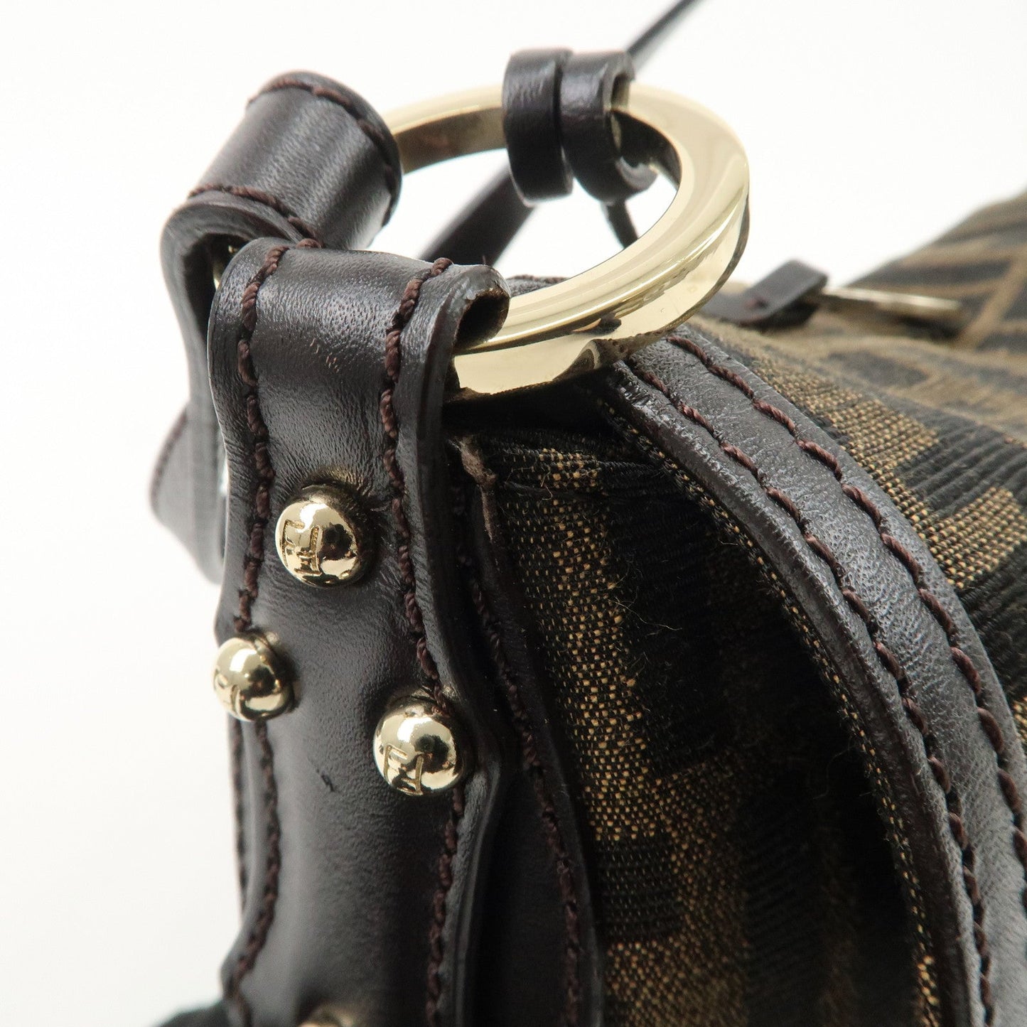 FENDI Zucca Canvas Leather Shoulder Bag Beige Brown 8BR445