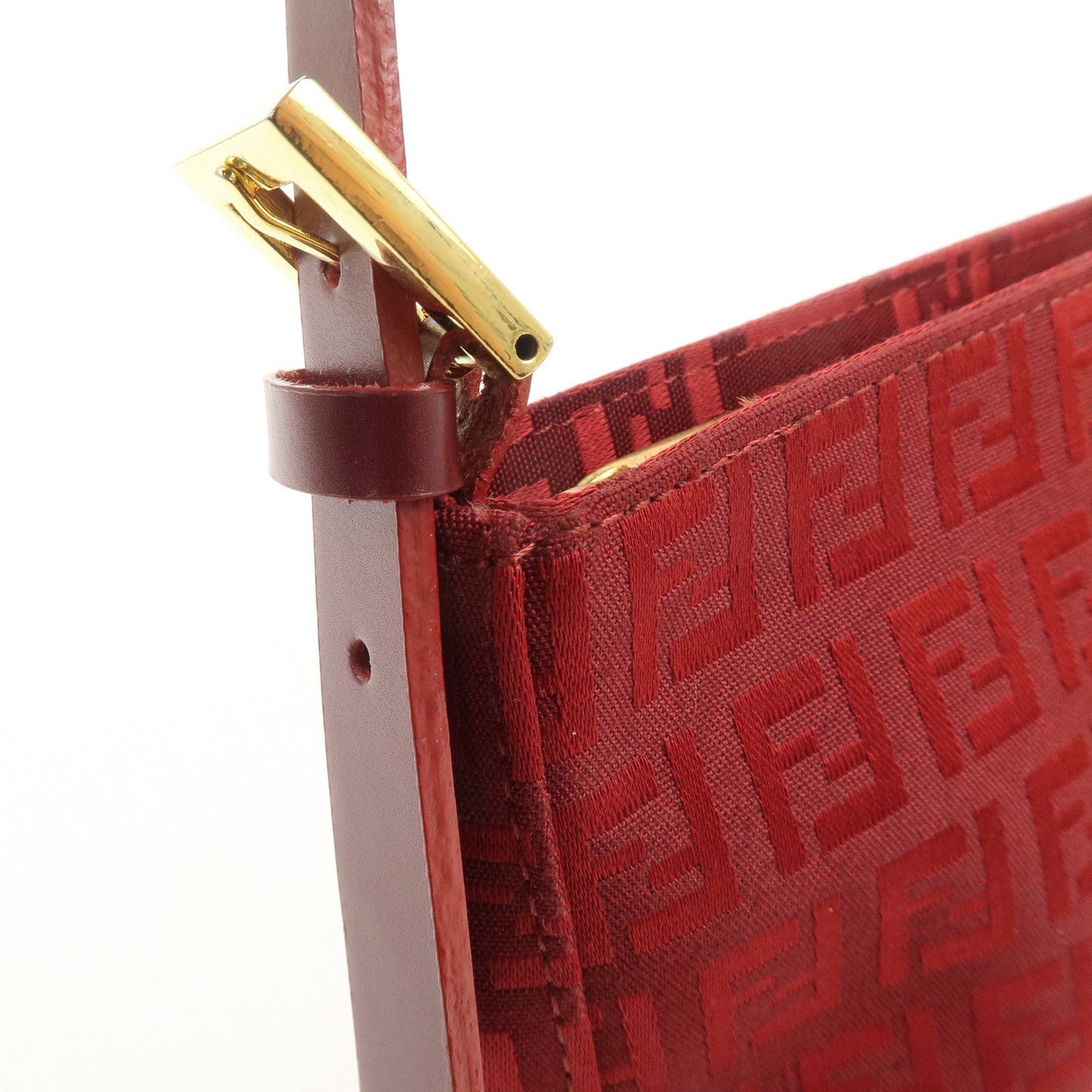 FENDI Zucchino Canvas Leather Shoulder Bag Purse Red 8BR042