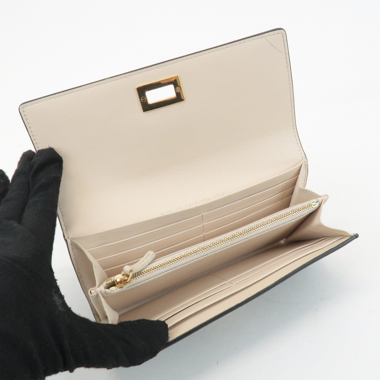 FENDI Leather Peekaboo Bi-fold Long Wallet Black 8M0427