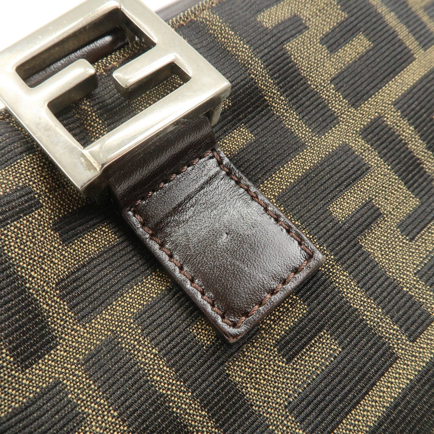 FENDI Zucca Canvas Leather Tote Bag Brown Black 26329