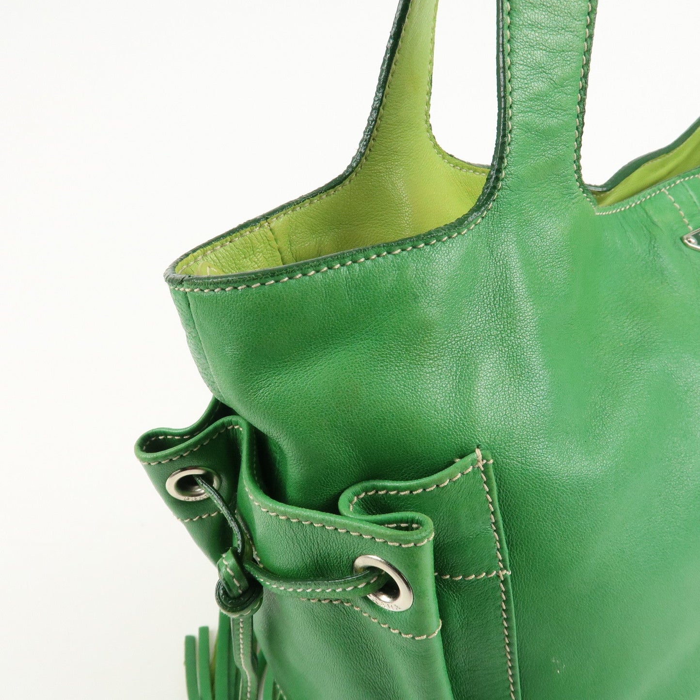 PRADA Logo Leather Tassel Shoulder Bag Hand Bag Green
