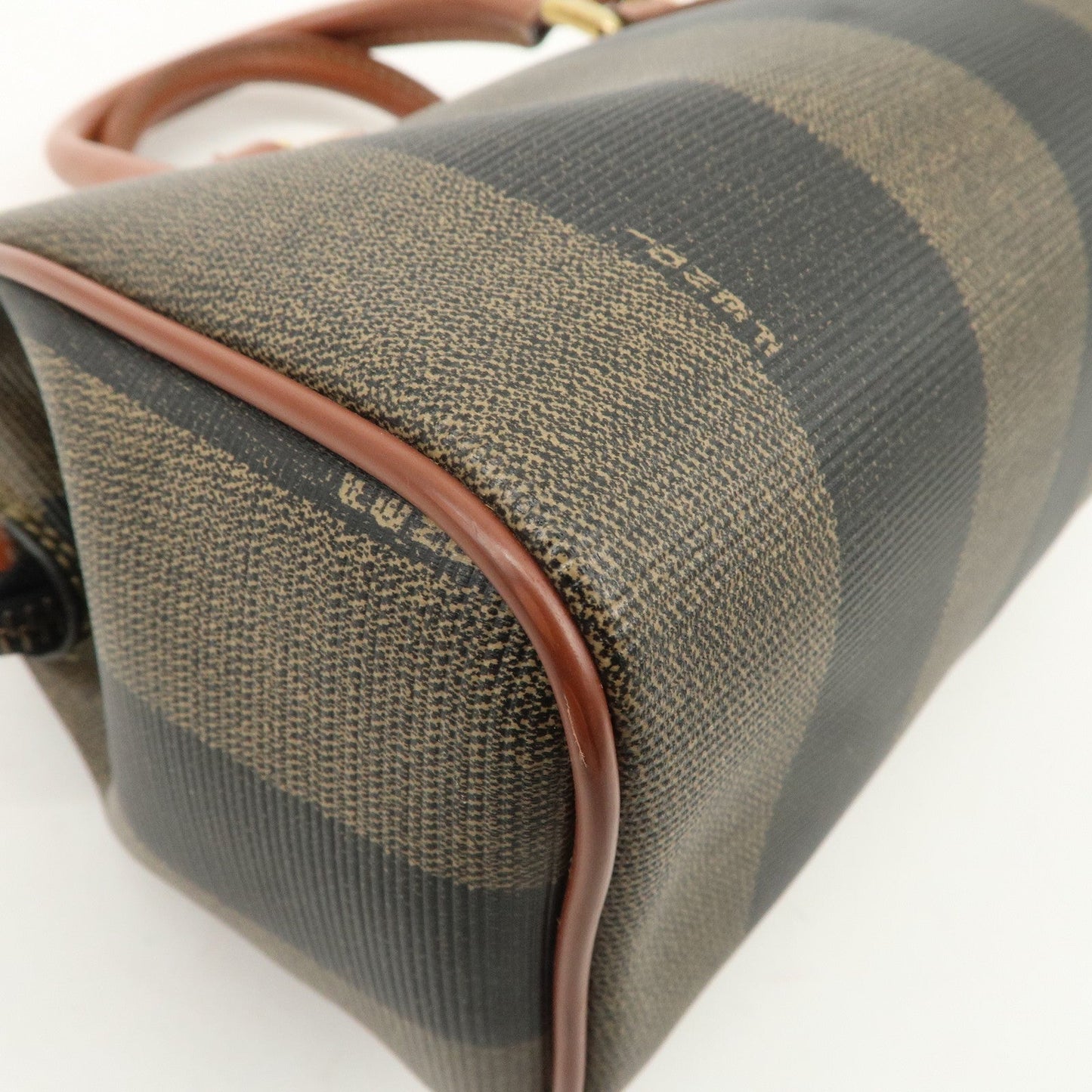 FENDI Pequin PVC Leather 2Way Mini Boston Bag Brown Black