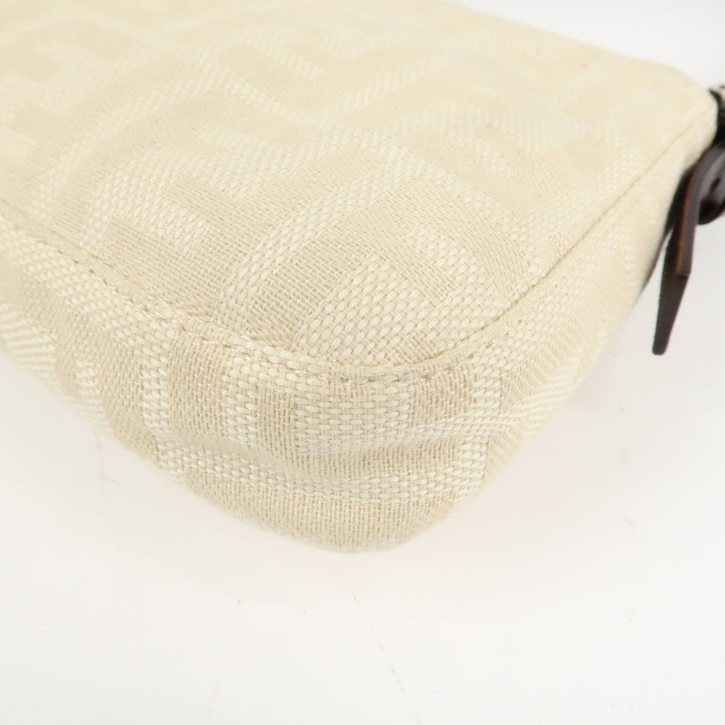 FENDI Mamma Baguette Zucca Canvas Shoulder Bag Beige White 26424