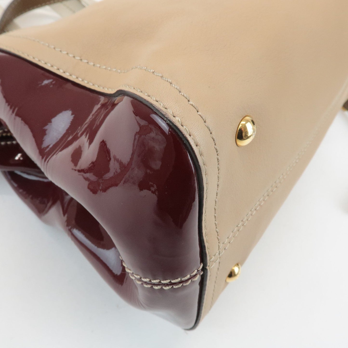 FENDI Chameleon Leather 2WAY Bag Hand Bag Beige Bordeaux 8BL114