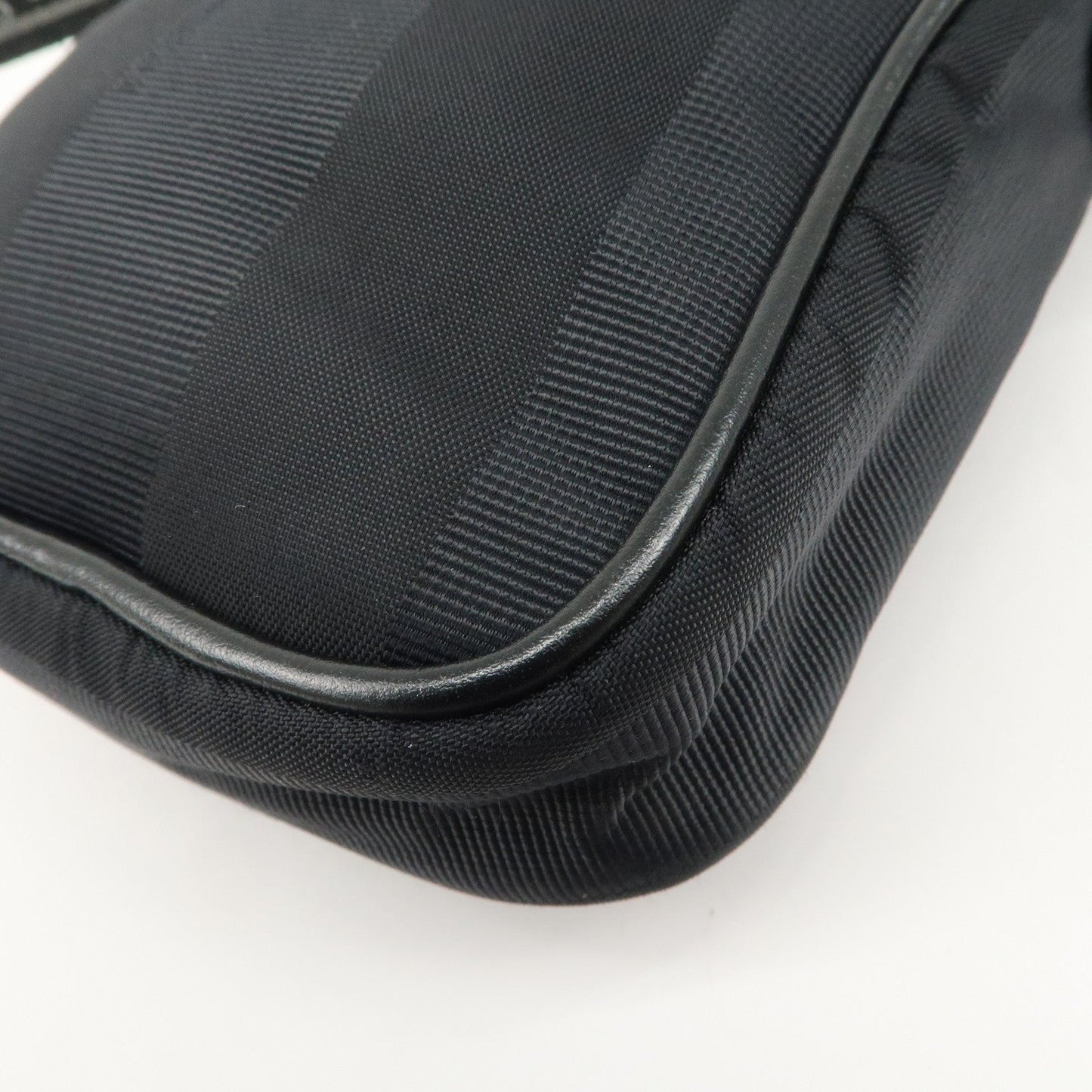 FENDI Pequin Nylon Leather Shoulder Bag Black 7VA456