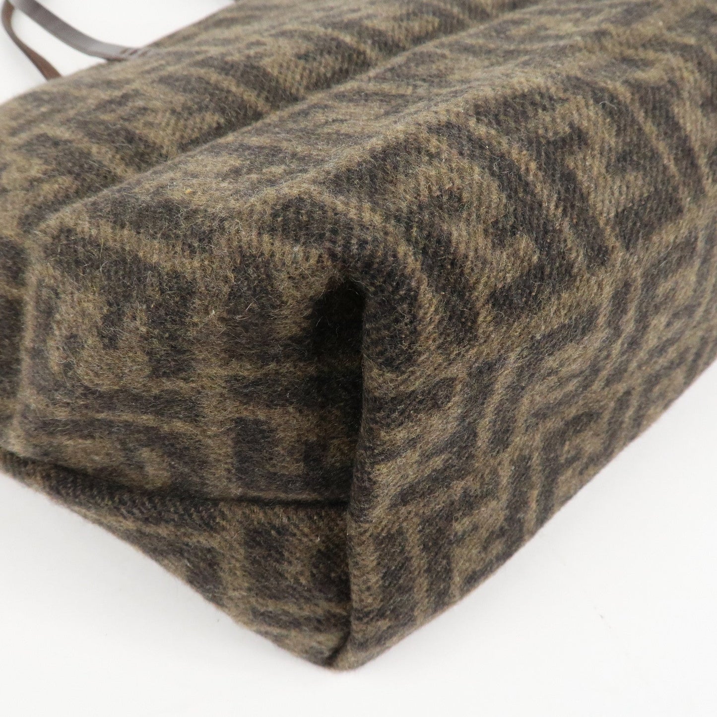FENDI Zucca Wool Leather Tote Bag Khaki Black Dark Brown