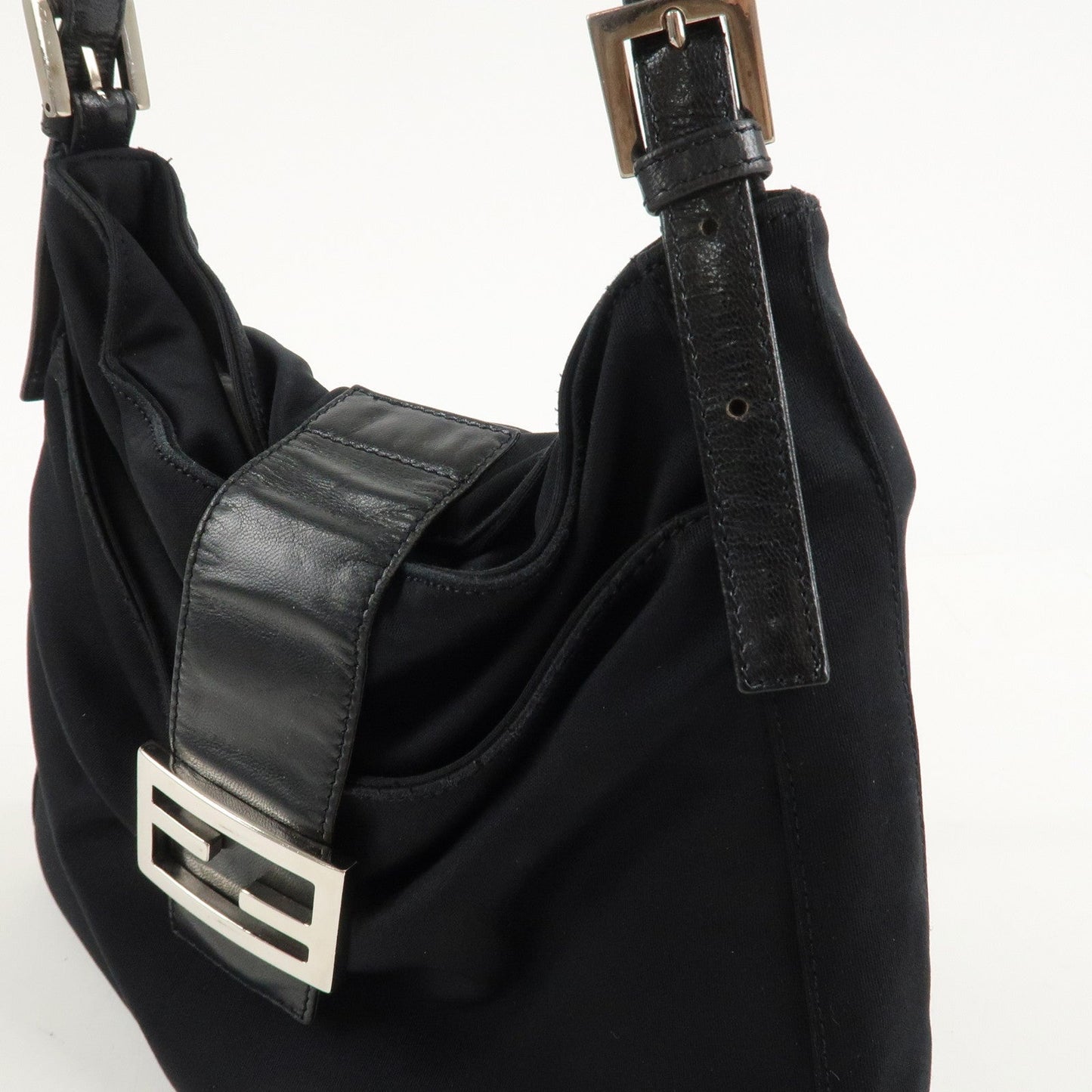 FENDI Polyester Leather Shoulder Bag Black 26727