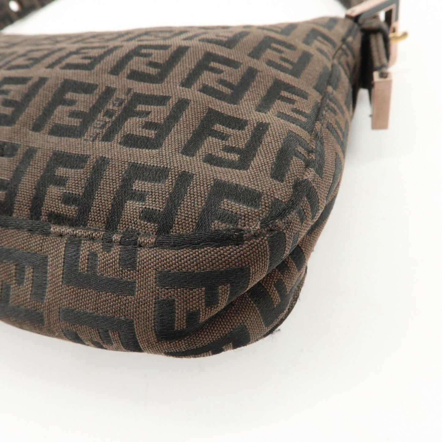 FENDI Mamma Baguette Canvas Shoulder Bag Brown Black 26424