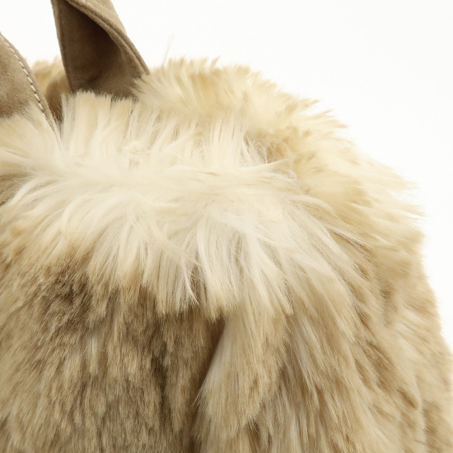 PRADA Eco Lapin Fur Suede Canapa Large Tote Bag Beige BN1918