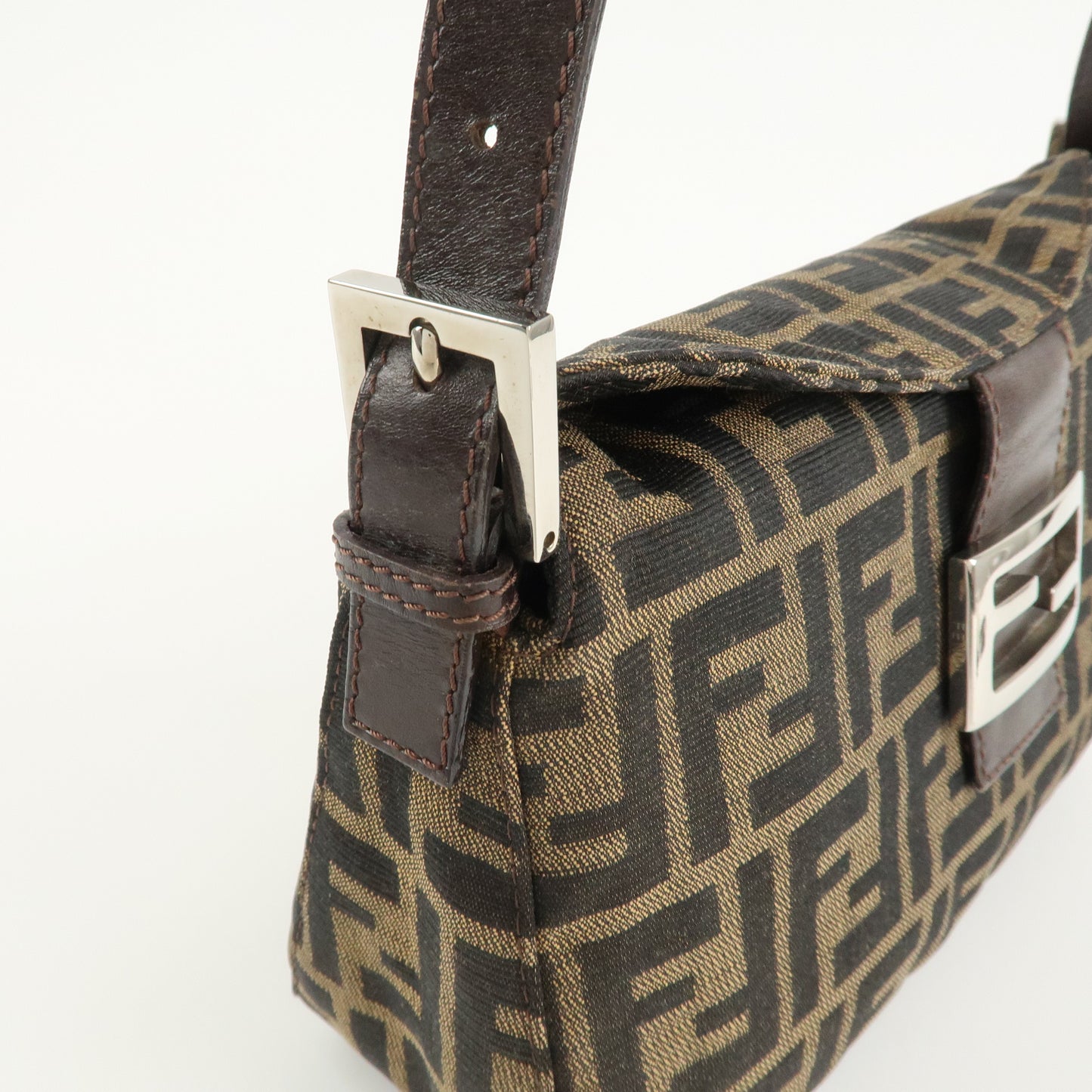 FENDI Zucca Canvas Leather Shoulder Bag Brown Black 26725