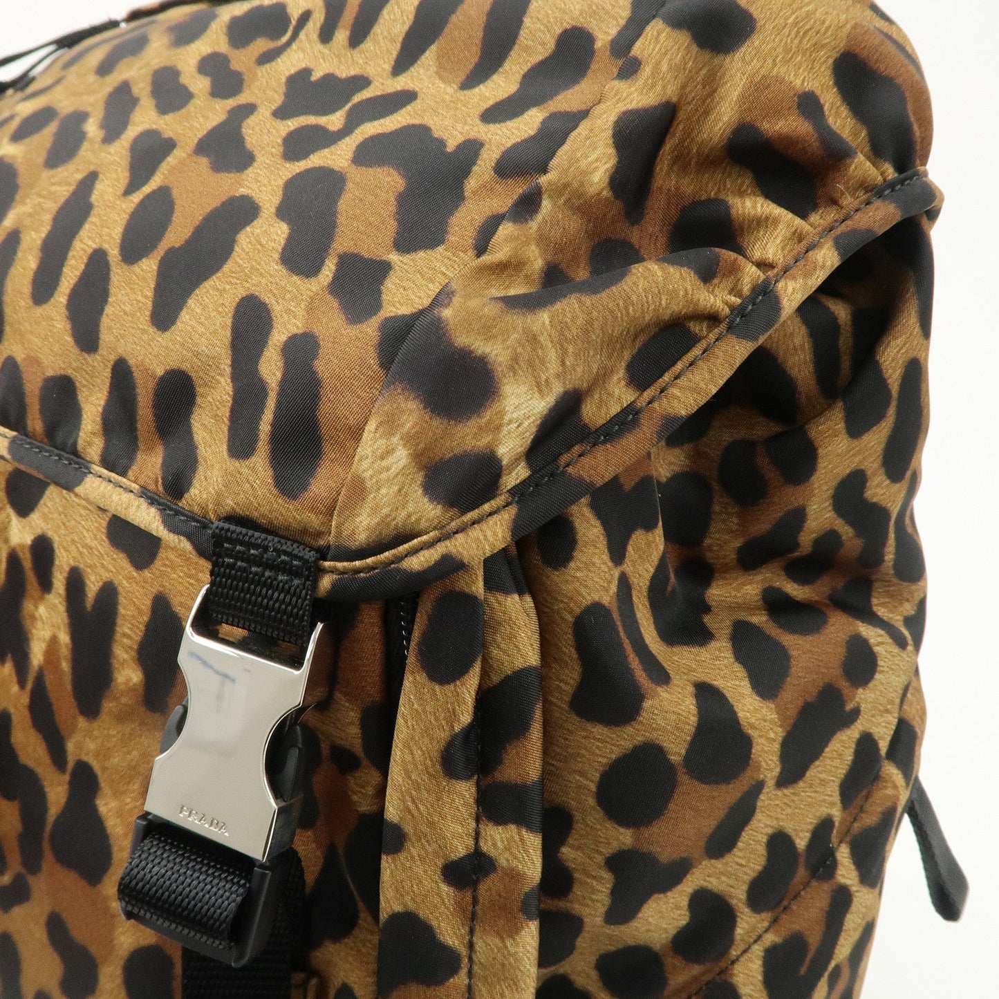 PRADA Nylon Leopard Print Back Pack Brown Black 2VZ062
