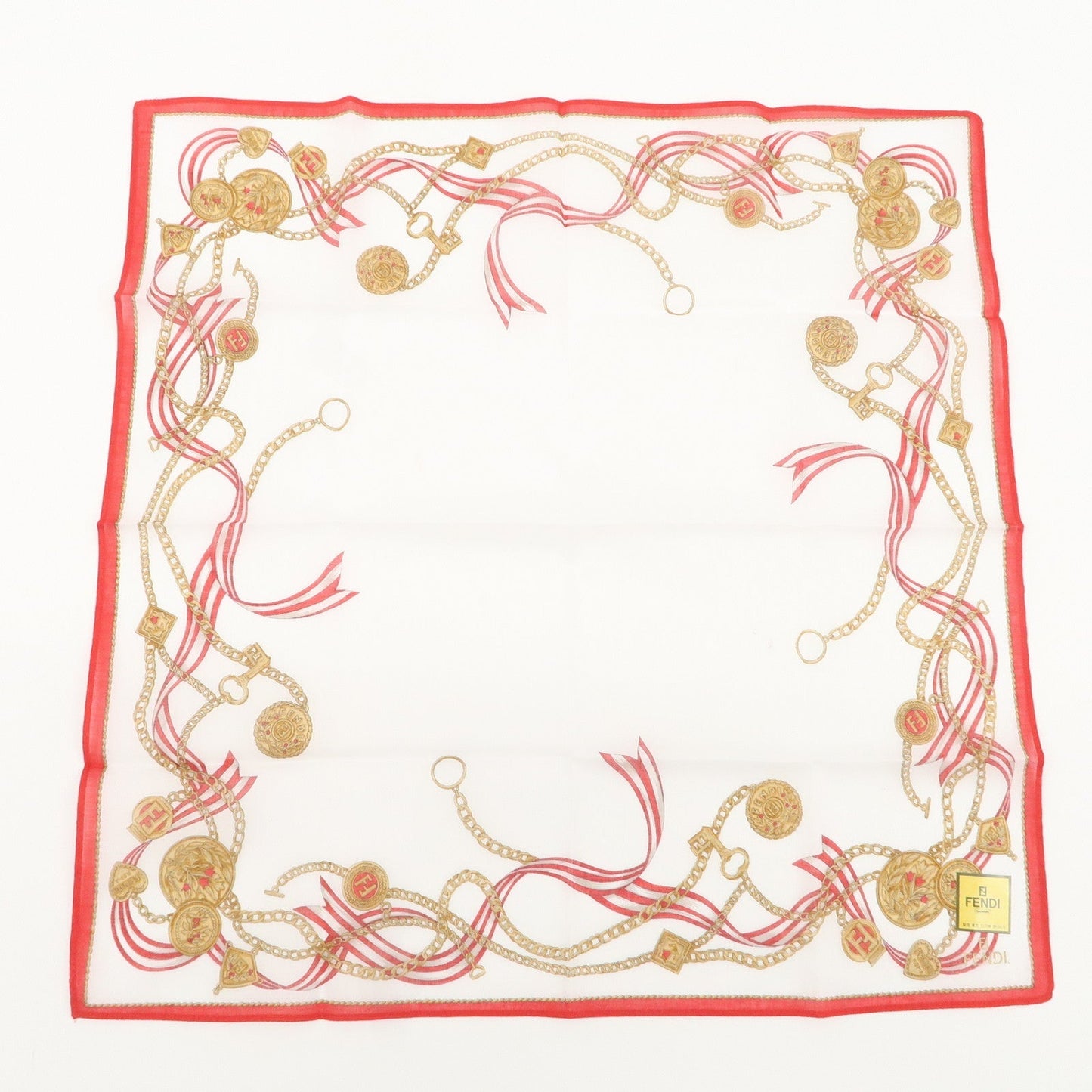 FENDI Set of 5 Cotton 100% Handkerchief White Navy Red Black