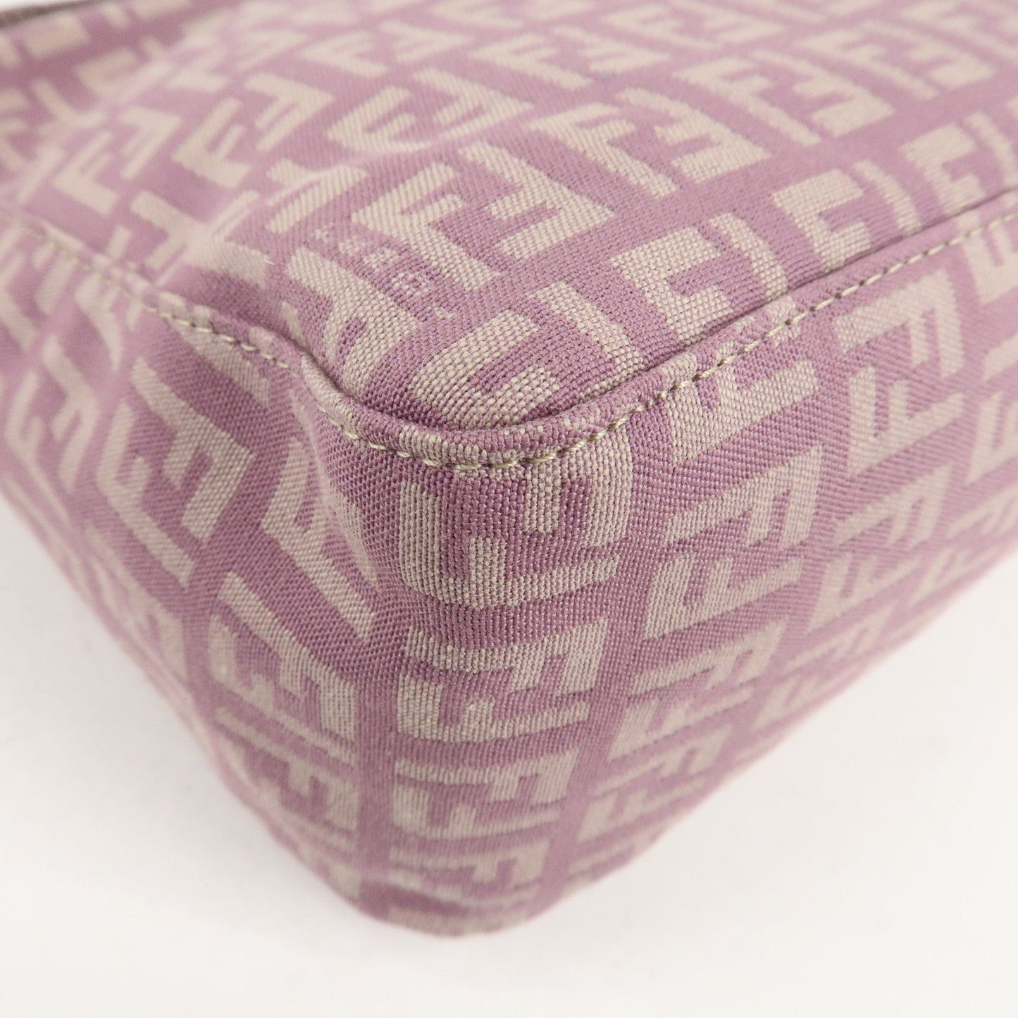 Auth FENDI  Zucchino Canvas Leather Hand Bag Pouch Purple Beige 8N0005  F/S