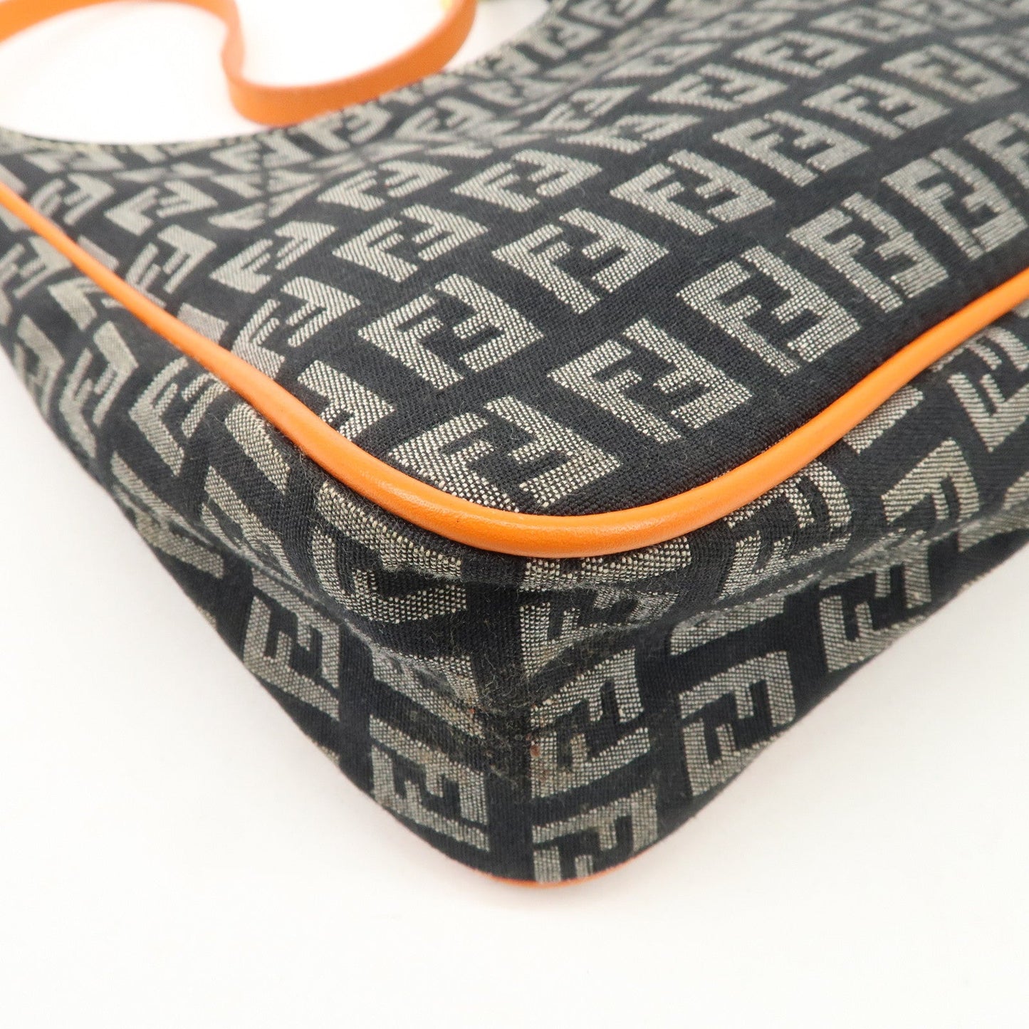 FENDI Zucchino Canvas Leather Shoulder Bag Black White 8BR157