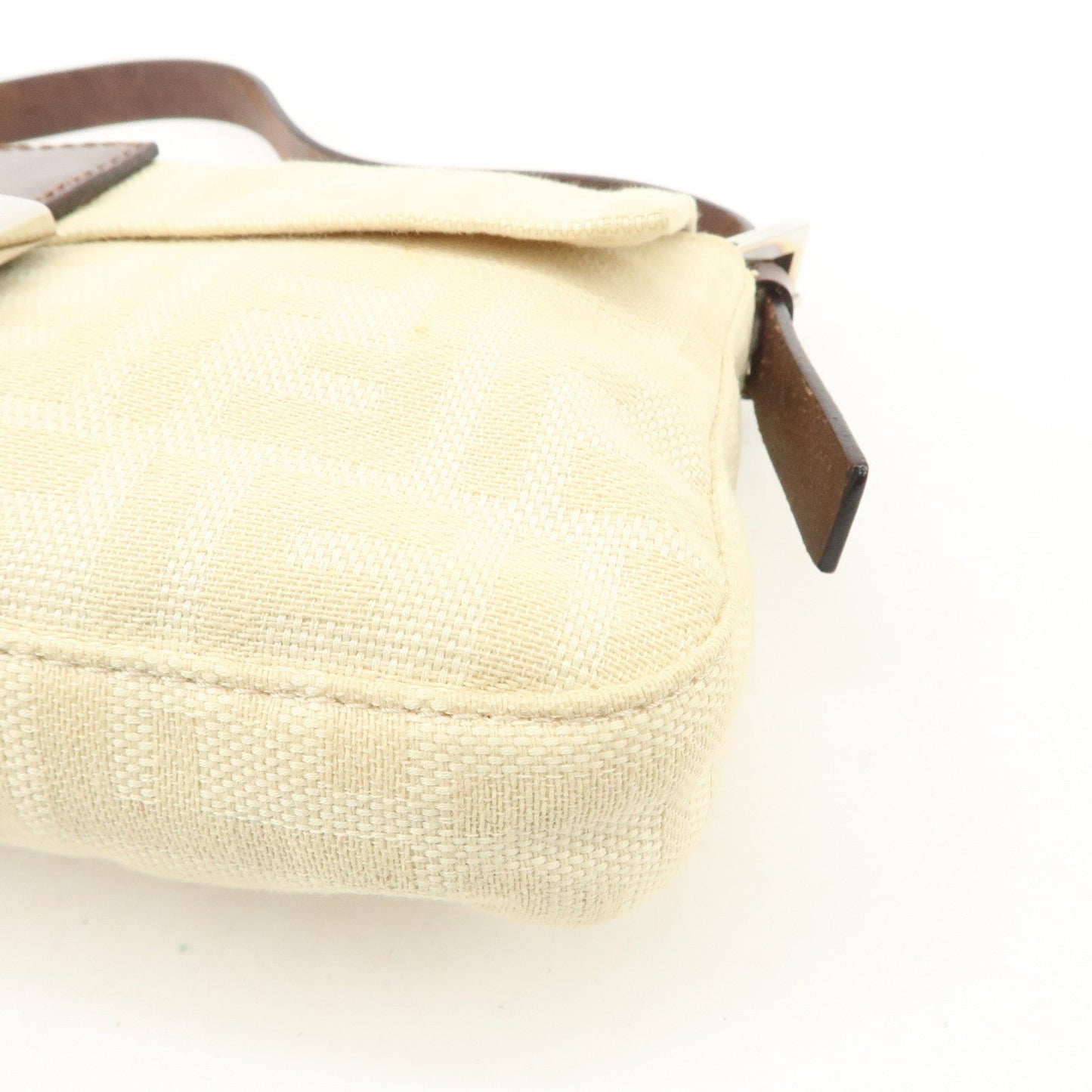 FENDI Zucca Mamma Baguette Canvas Shoulder Bag Beige White 26424