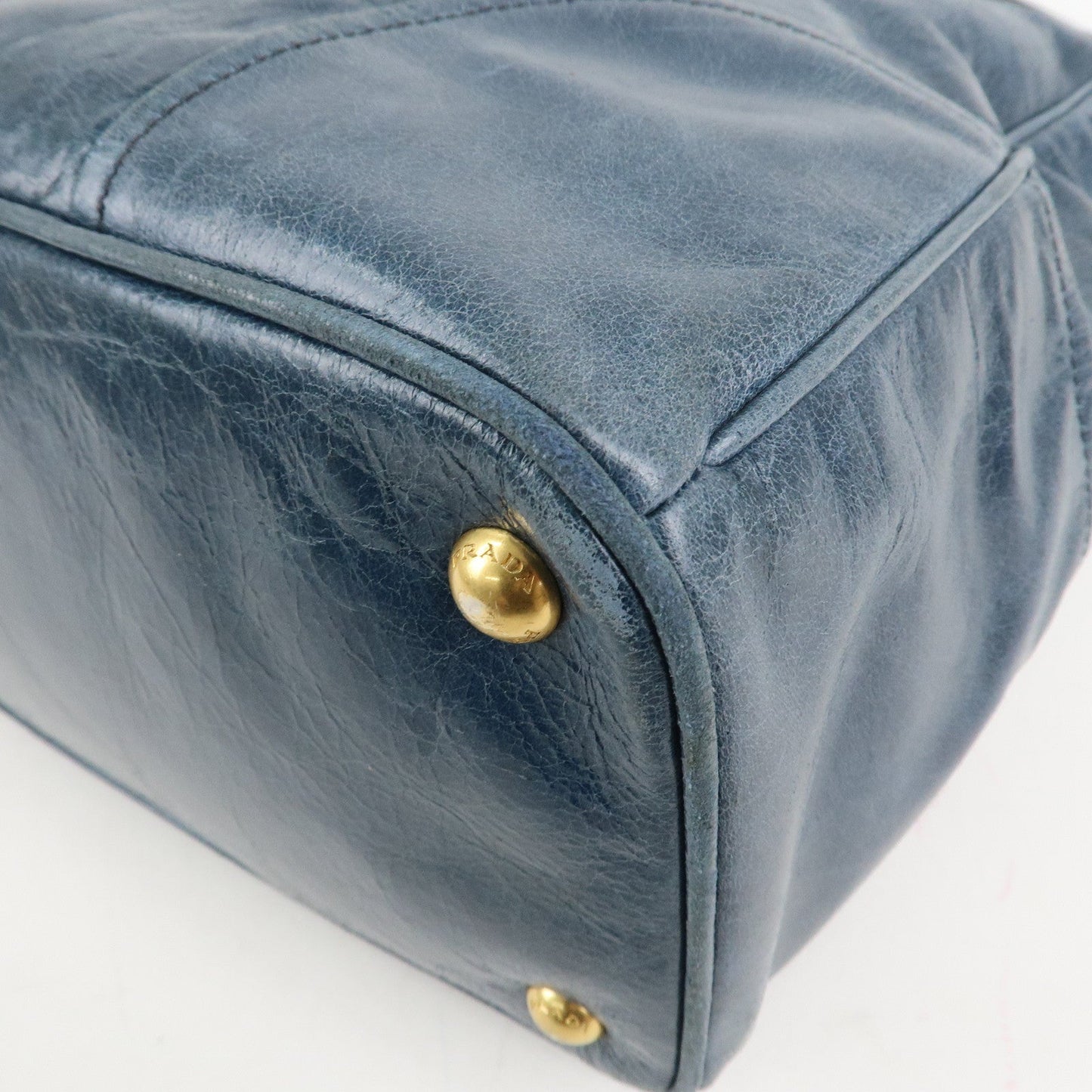 PRADA Leather 2Way Bag Hand Bag Shoulder Bag Blue BN2325