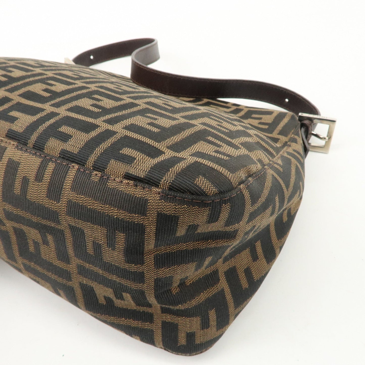 FENDI Mamma Baguette Canvas Leather Shoulder Bag Silver HDW 26325