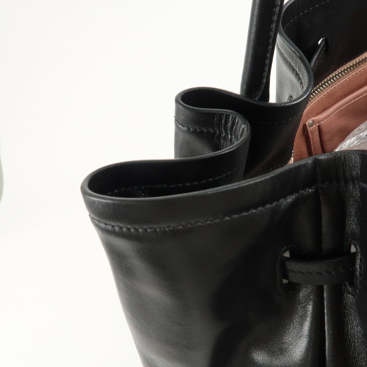 PRADA Leather Tote Bag Shoulder Bag Black BR3616