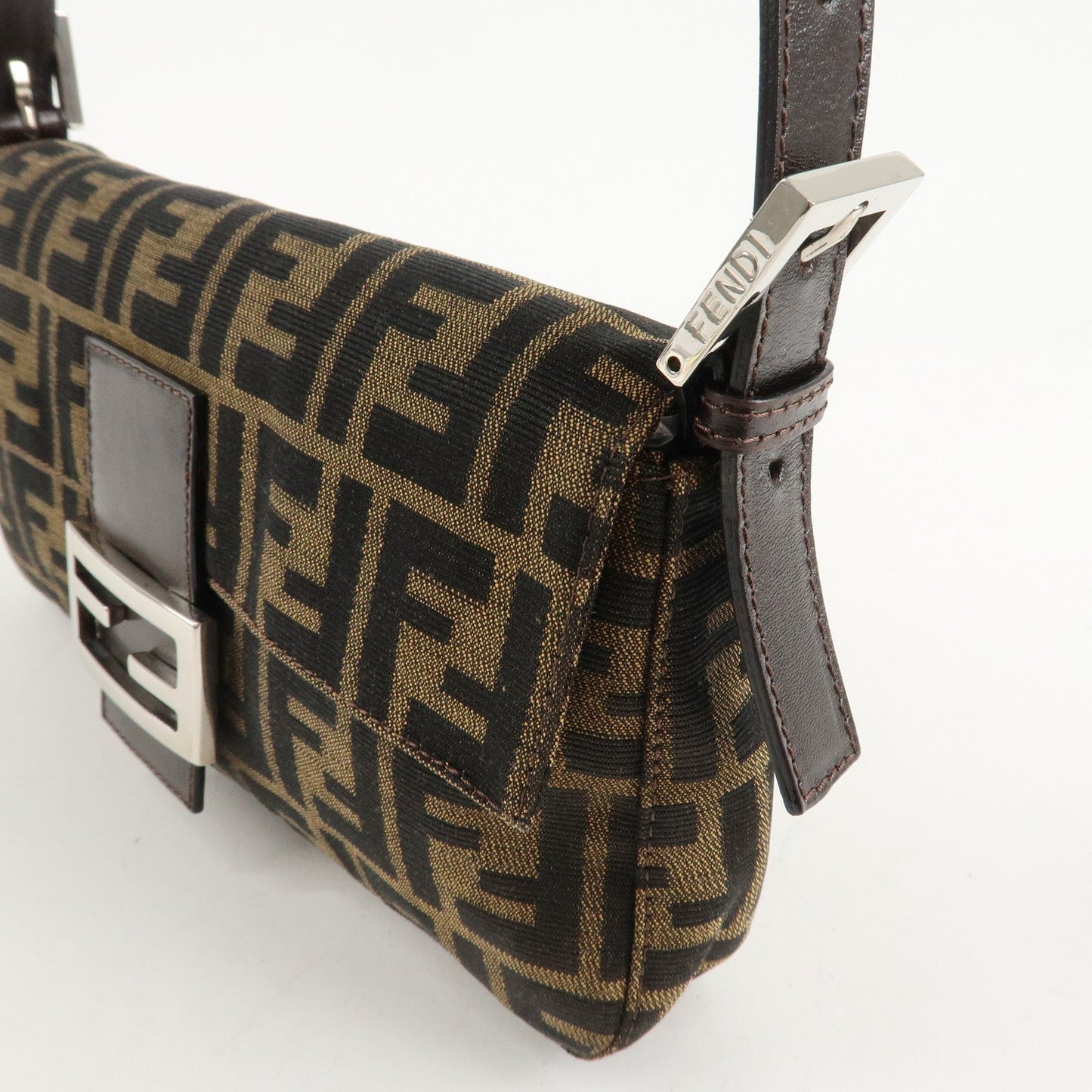 FENDI Mamma Baguette Zucca Canvas Leathr Shoulder Bag 214526424099