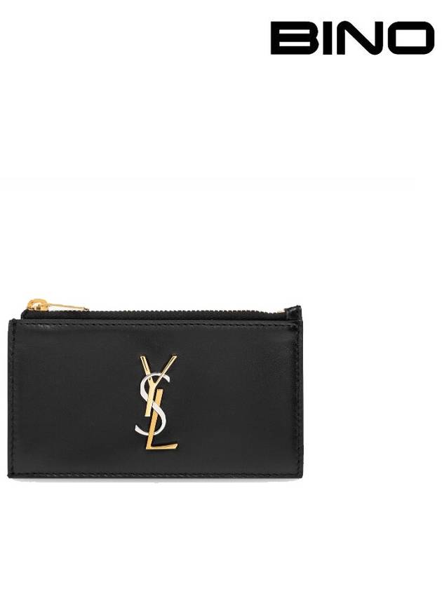 Luxury Saint Laurent Trending 2025 Cassandra Fragment Zipper Card Case Lambskin Black