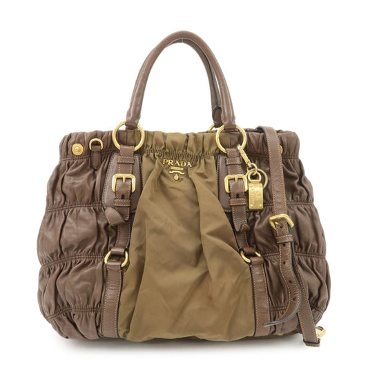 PRADA Nylon Leather 2WAY Bag Shoulder Bag Hand Bag Brown Khaki BN1793