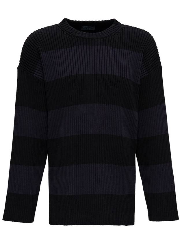 Luxury Balenciaga Trending 2026 Back BB Logo Stripe Cotton Knit Top Black