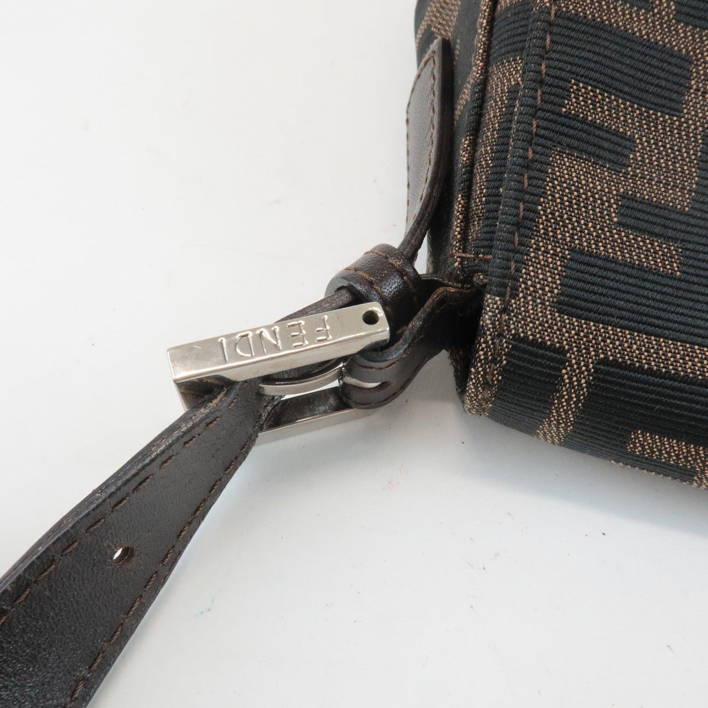 FENDI Mamma Baguette Canvas Leather Shoulder Bag Silver HDW 26325