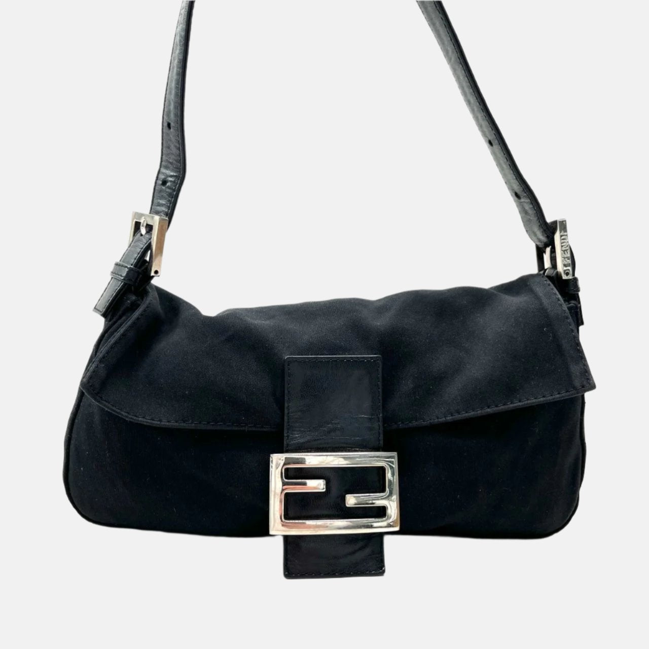 FENDI Baguette Vintage Black Cloth Silver Hardware