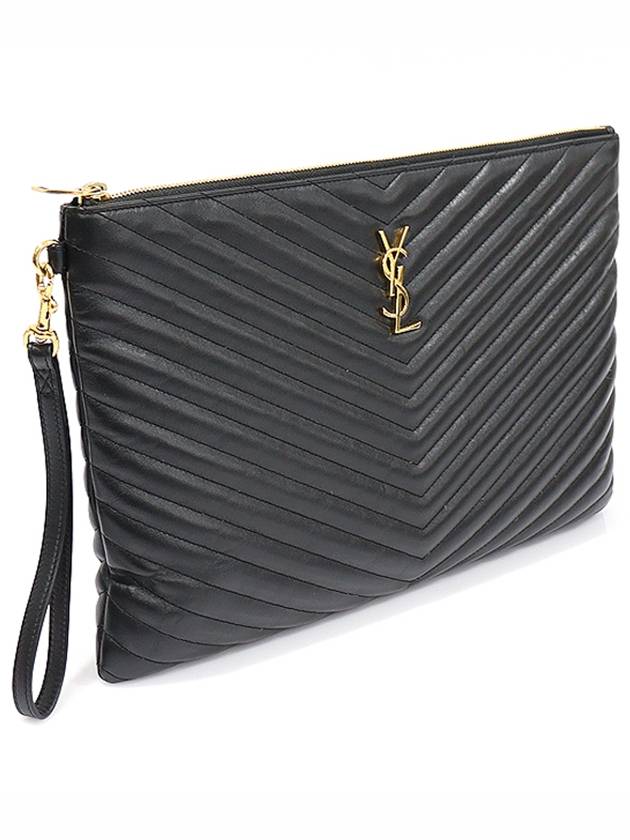 Luxury Saint Laurent Trending 2025 440222 Black Matelasse Monogram Document Holder Strap Clutch