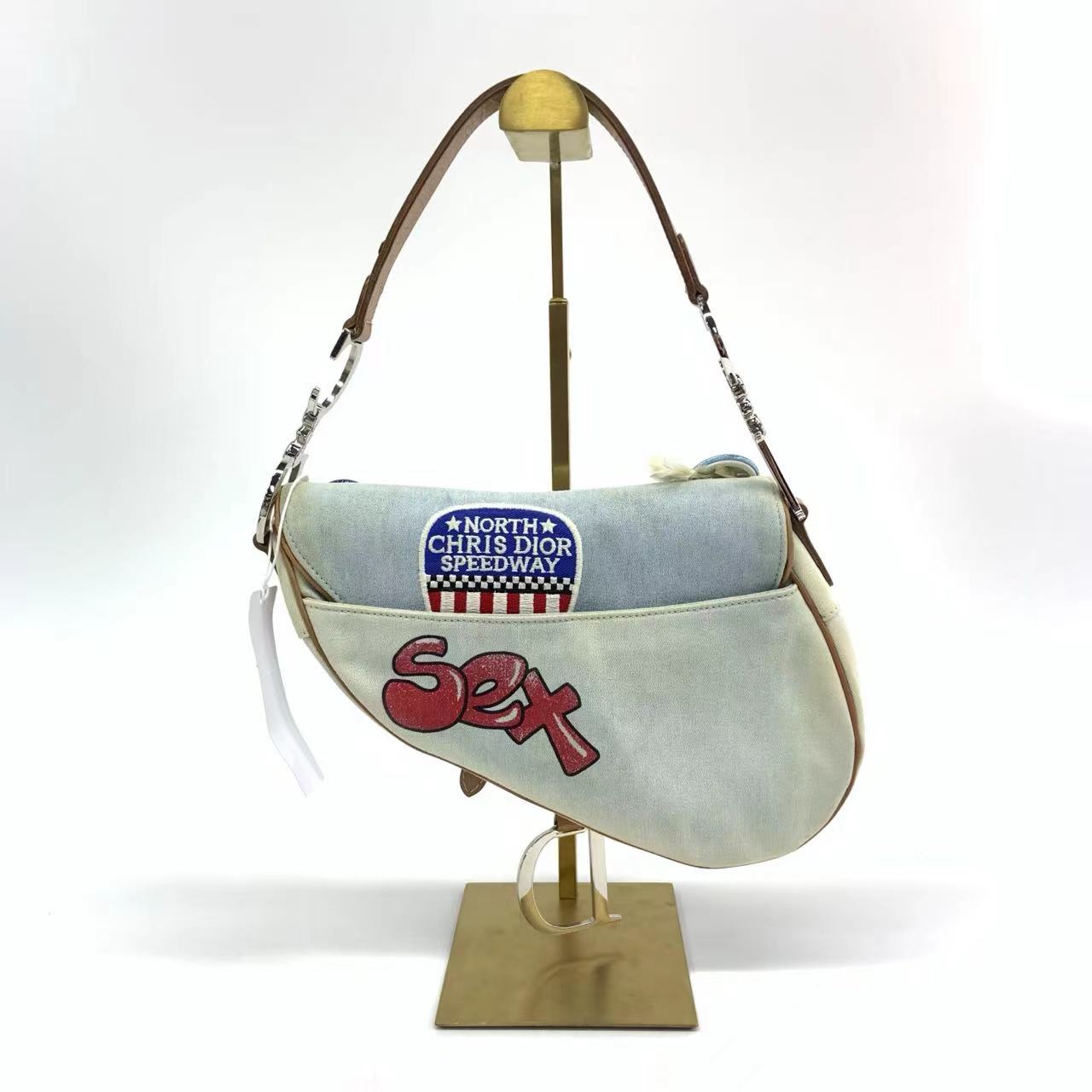 Dior Saddle Bag Vintage Miss Diorella in Blue Denim with Badges, Fall-Winter 2001