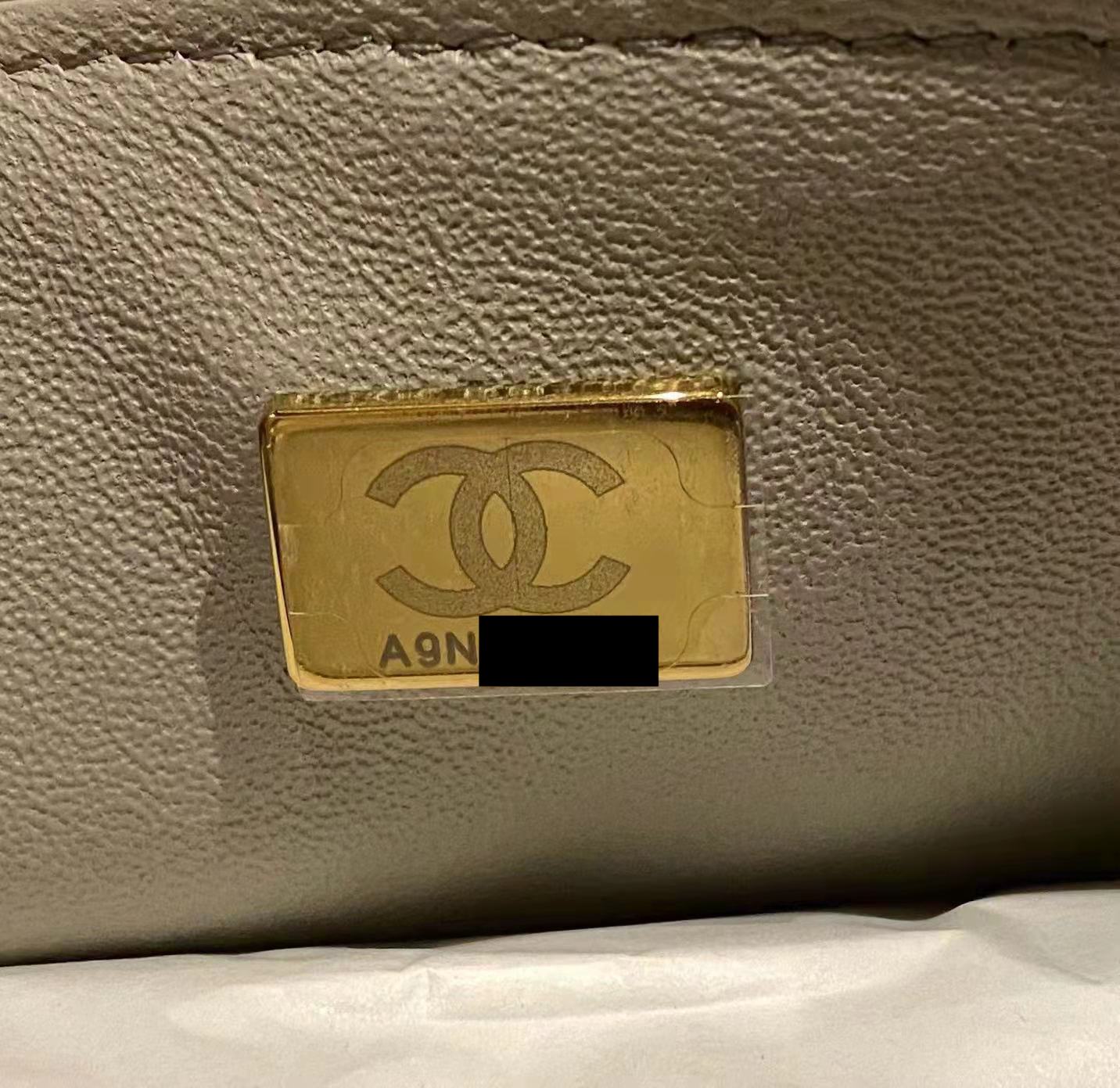 Chanel 22C Mini Square Flap Bag Lambskin Light Grey L