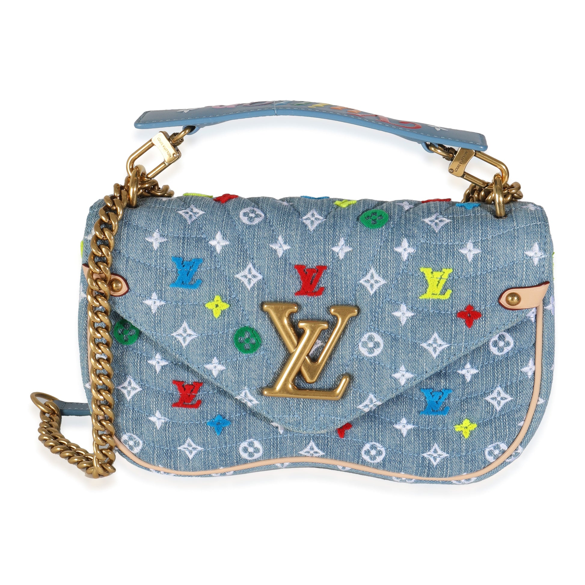 Louis Vuitton Blue Embroidered Monogram Denim New Wave MM