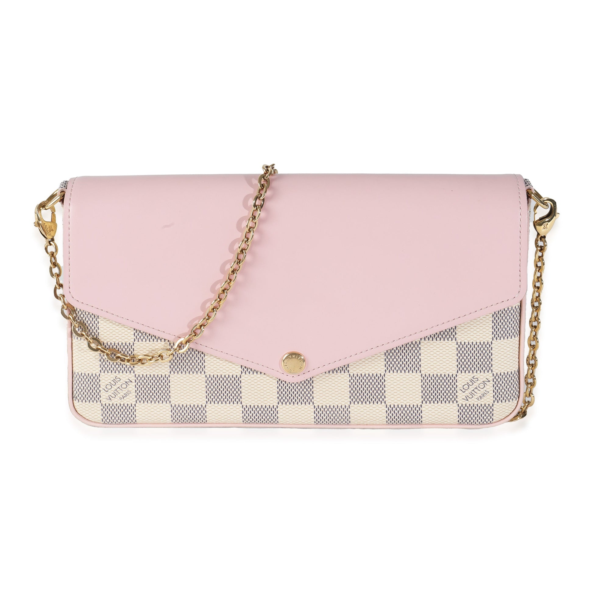 Louis Vuitton Eau De Rose Calfskin Damier Azur Canvas Felicie Pochette