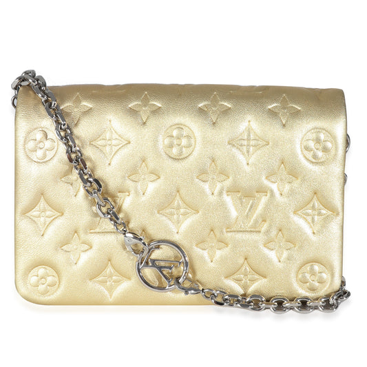 Louis Vuitton Gold Metallic Lambskin Embossed Monogram Pochette Coussin