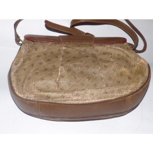 Gucci Vintage Purses Coated Canvas Leather In Browns With Red Green Leather Coated