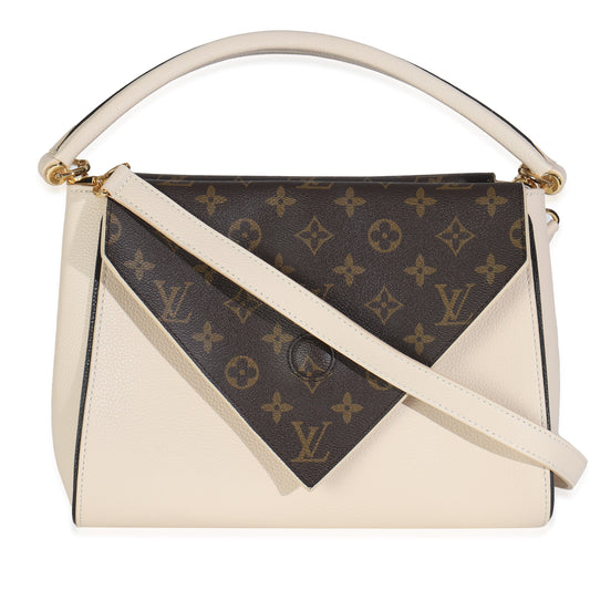 Louis Vuitton Cream Grained Calfskin Monogram Canvas Double V Tote