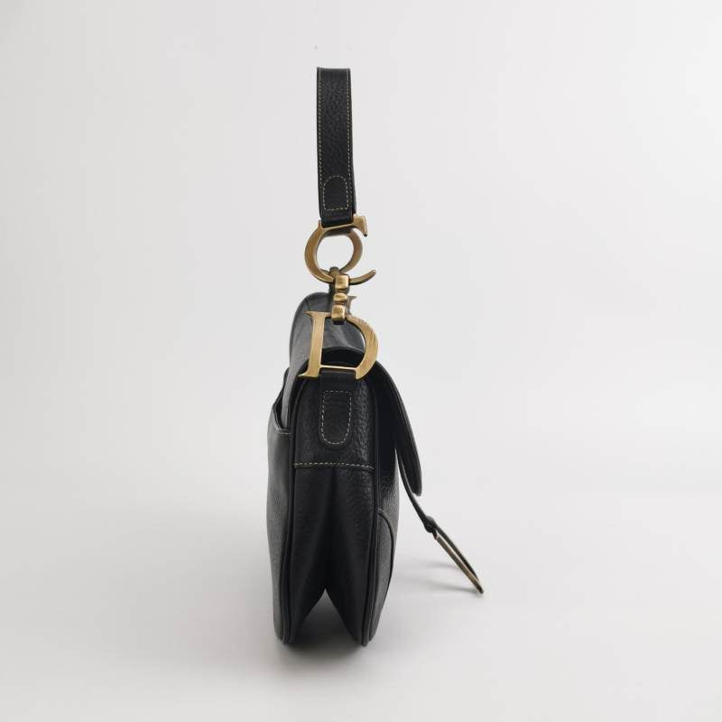 Dior Saddle Vintage Leather Black with Antiqued Gold Hardware
