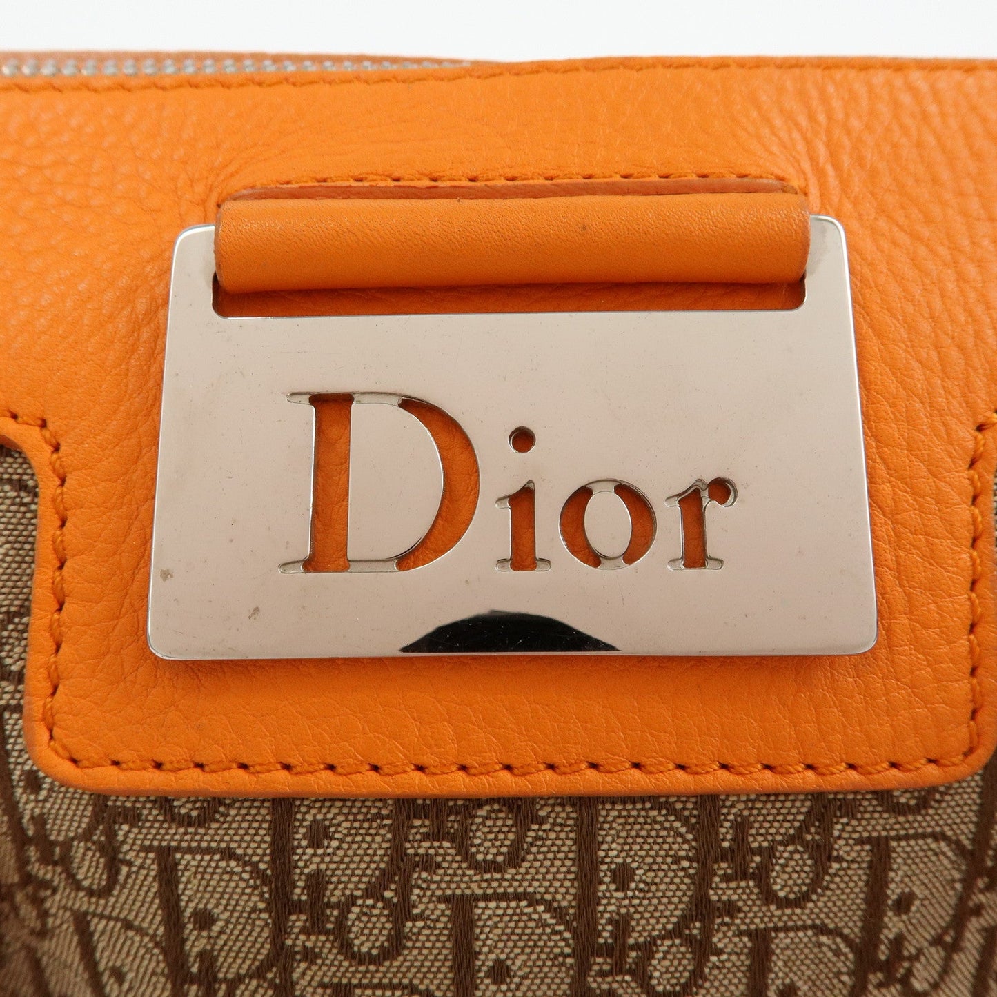 Christian Dior Trotter Canvas Leather Boston Hand Bag Beige Orange