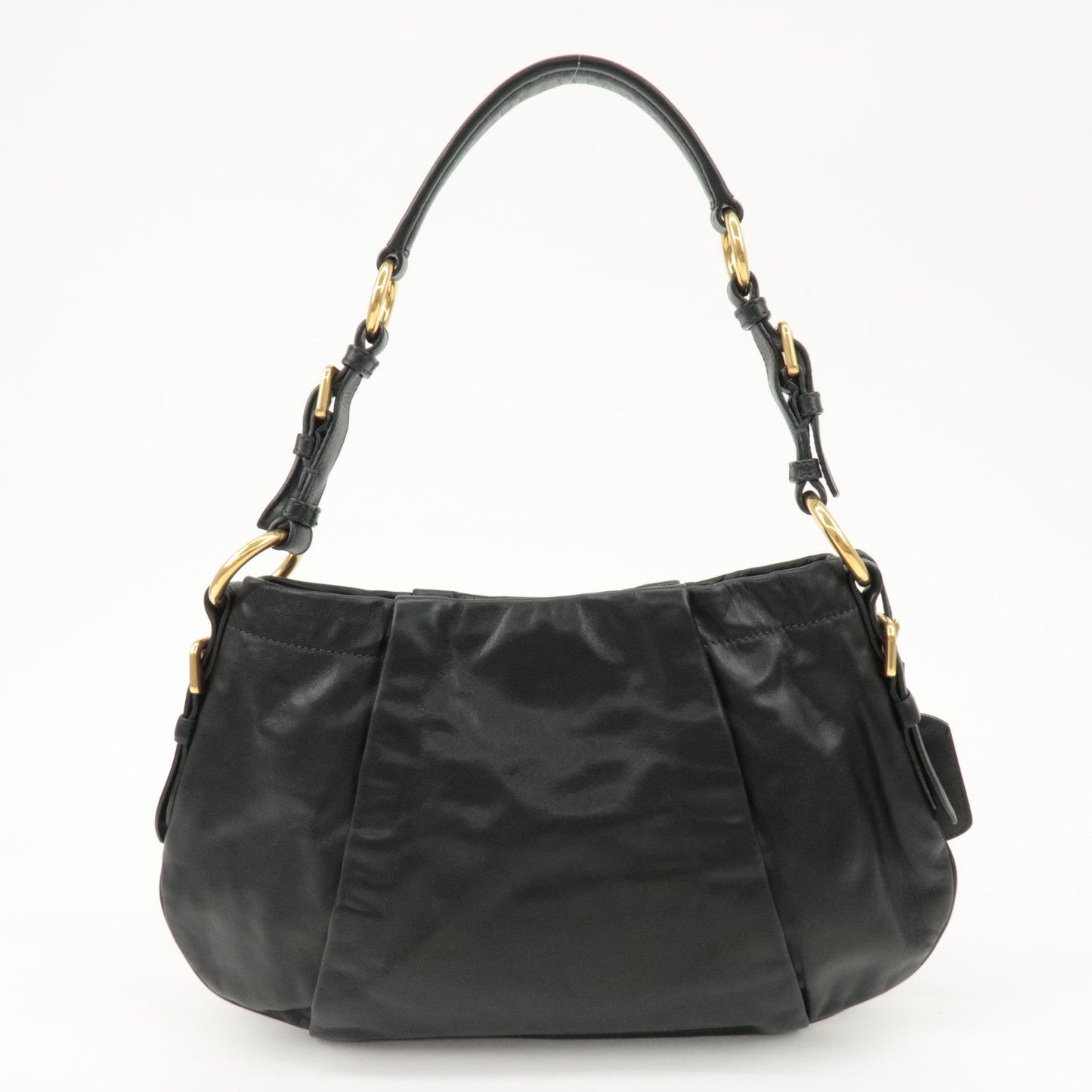 PRADA Logo Leather Shoulder Bag Hand Bag Black BR4930