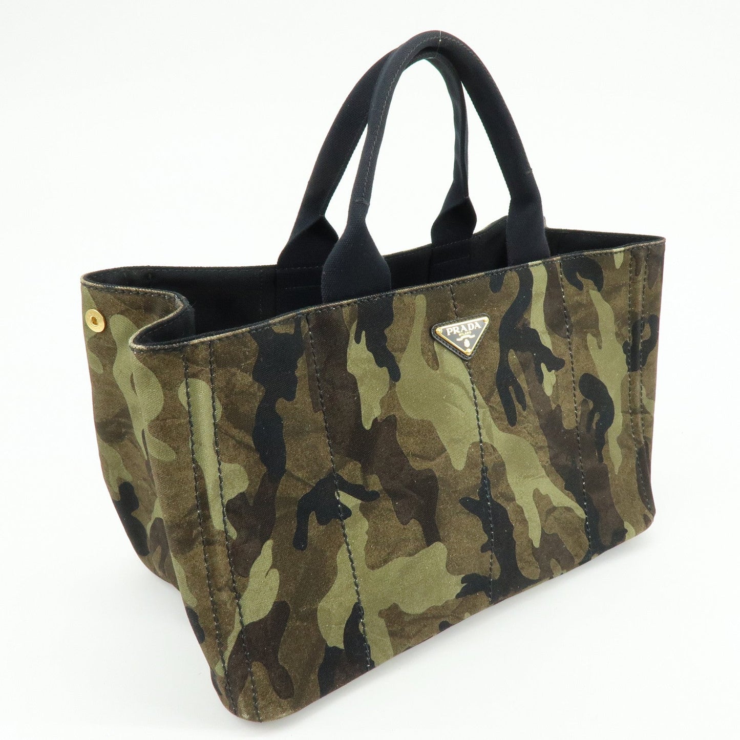 PRADA Canapa Triangle Logo Canvas Tote Bag Camouflage BN2020