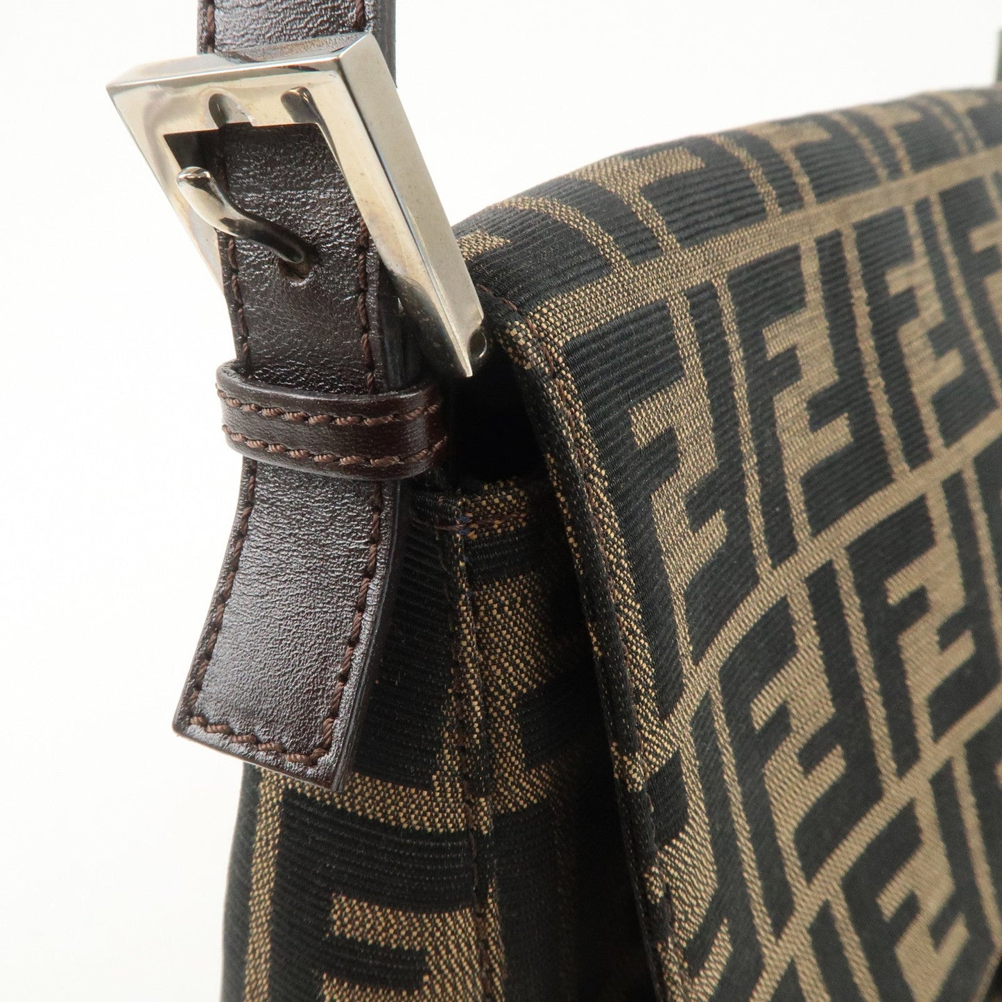 FENDI Mamma Baguette Canvas Leather Shoulder Bag Silver HDW 26325
