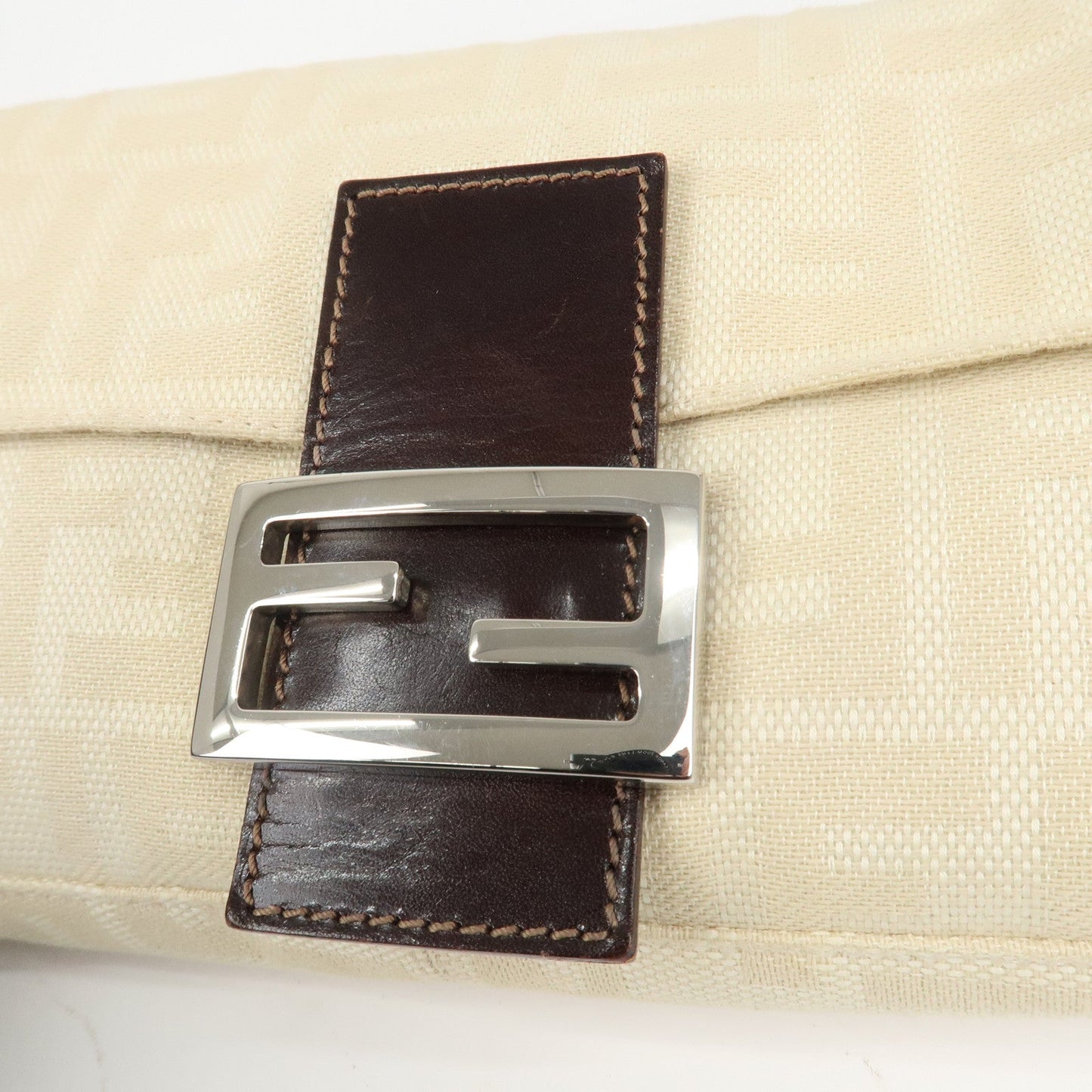 FENDI Mamma Baguette Zucca Canvas Shoulder Bag Beige White 26424