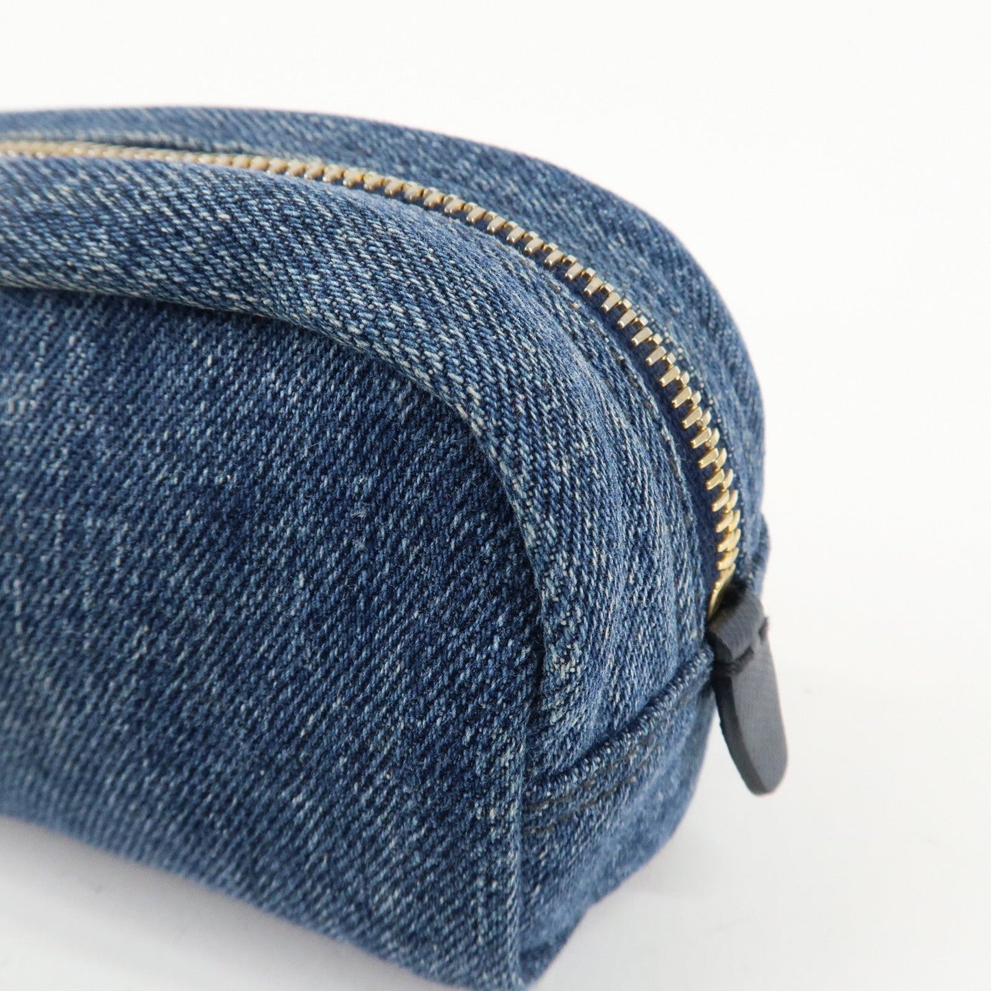 PRADA Logo Canvas Leather Pouch Cosmetic Pouch Blue 1NA175